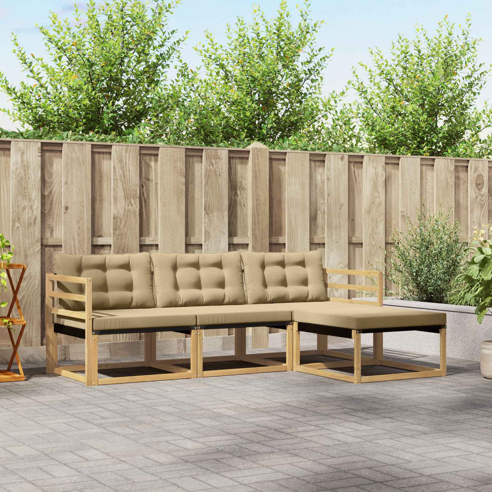Outdoor-Sofagarnitur 4 stk. Weiß und Beige