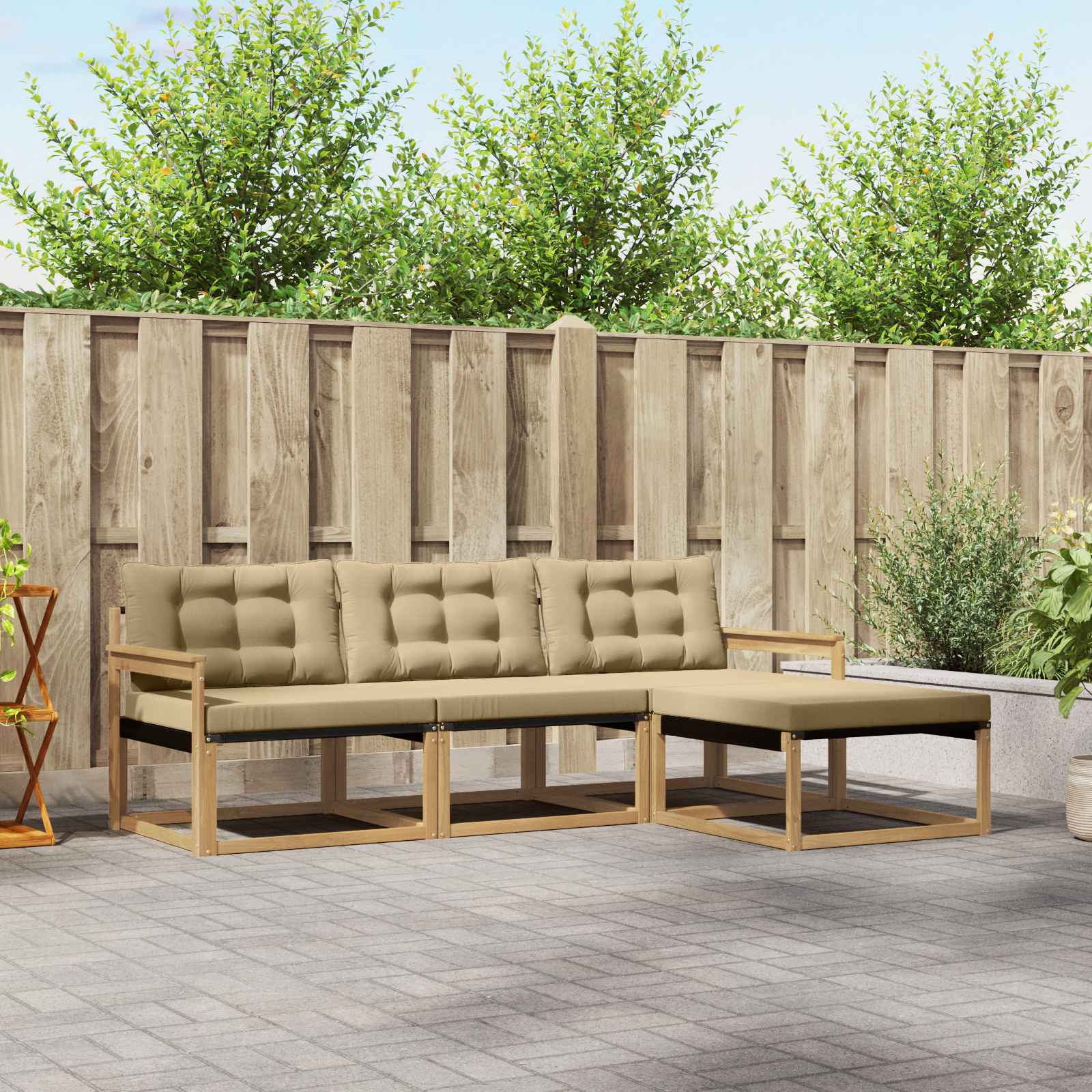 Outdoor-Sofagarnitur 4 stk. Weiß und Beige