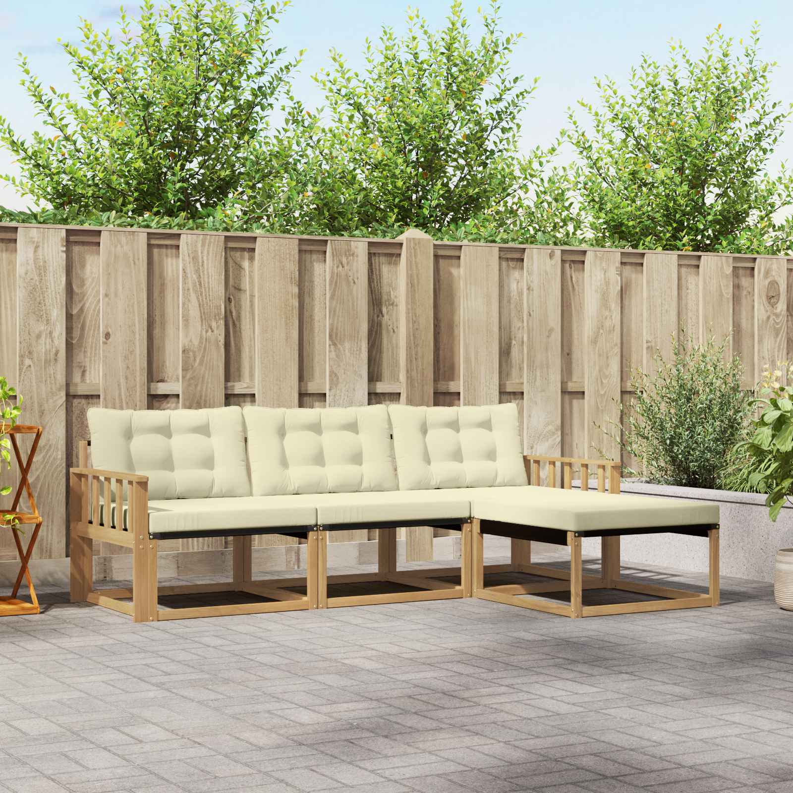 Outdoor-Sofagarnitur 4 stk. Weiß und Creme