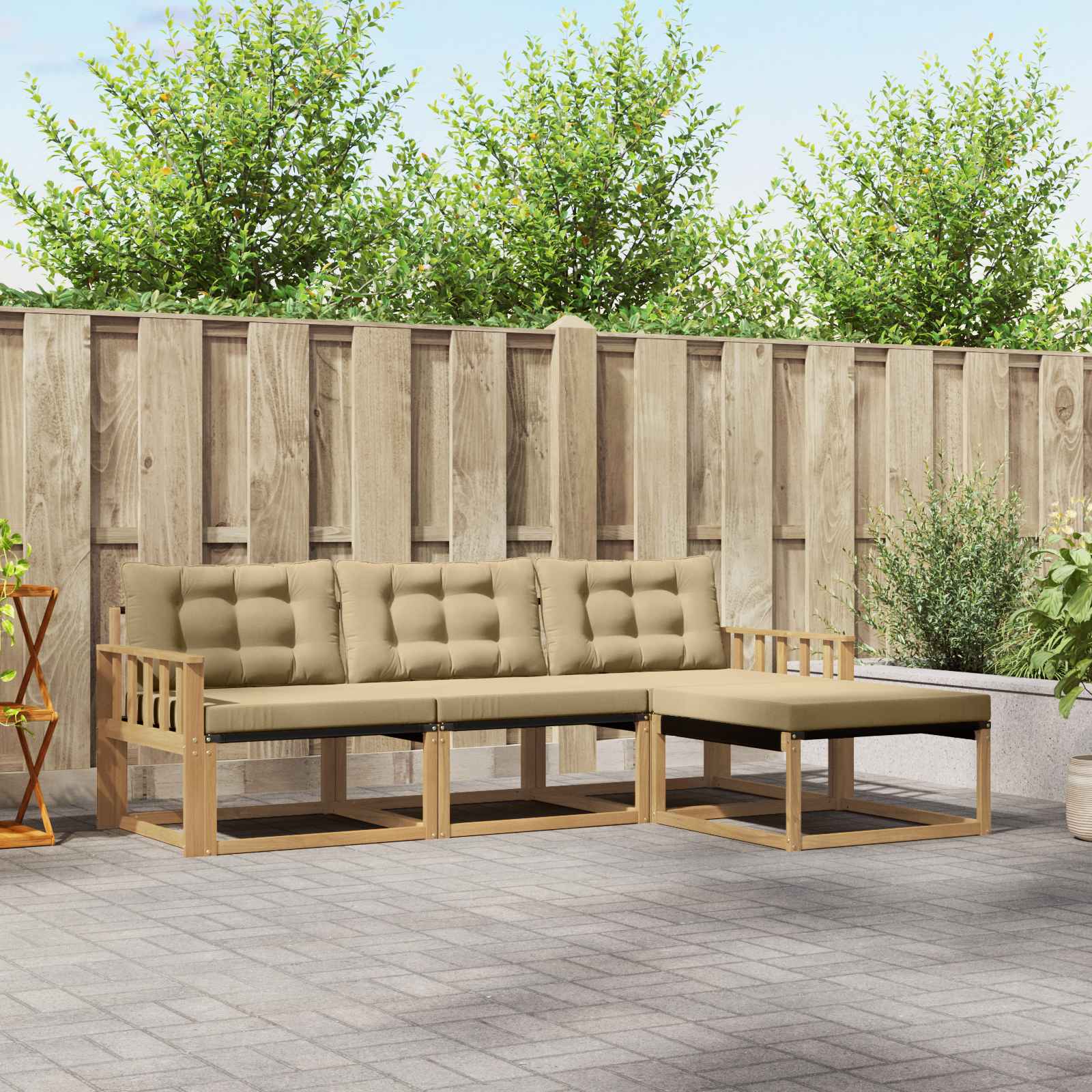 Outdoor-Sofagarnitur 4 stk. Weiß und Beige