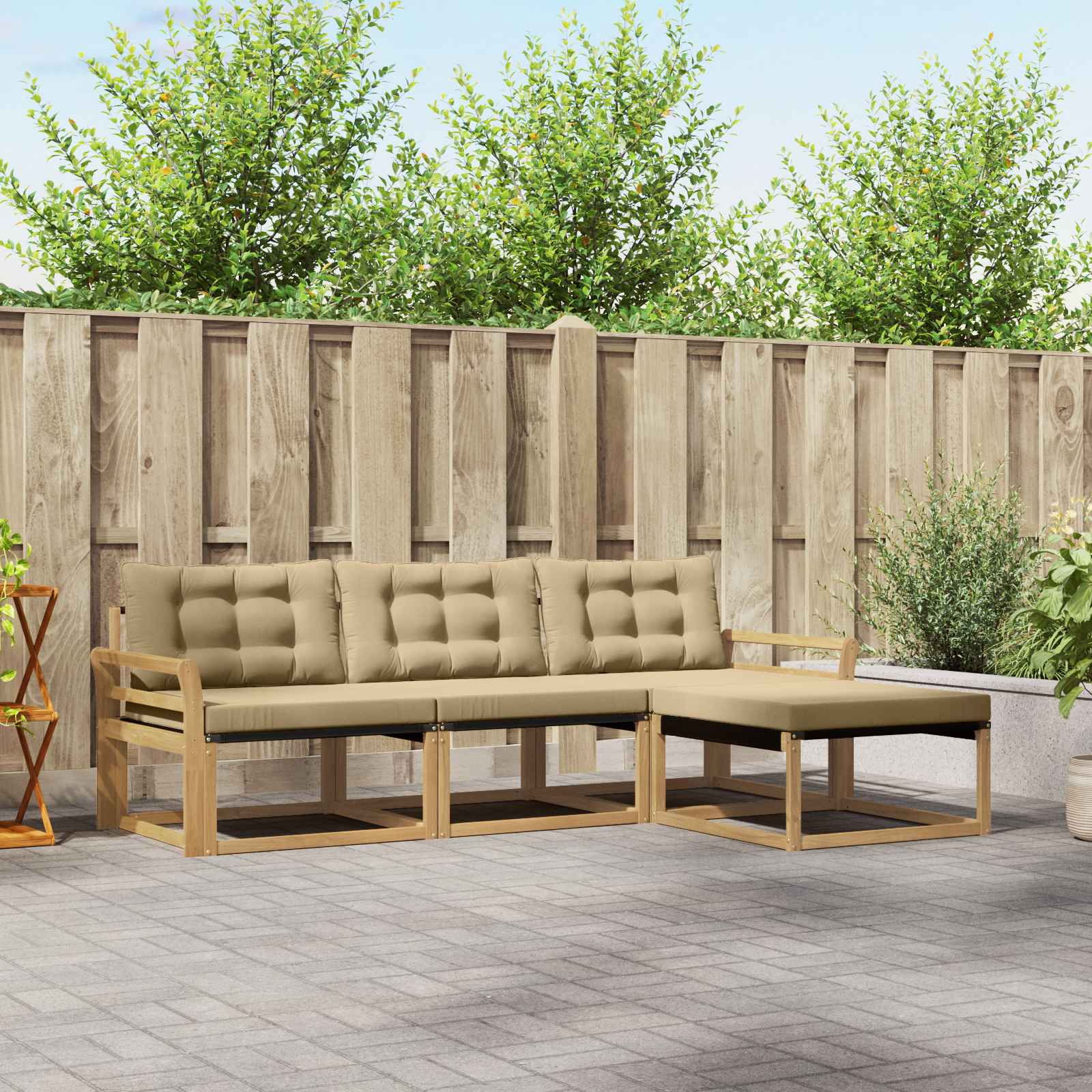 Outdoor-Sofagarnitur 4 stk. Weiß und Beige