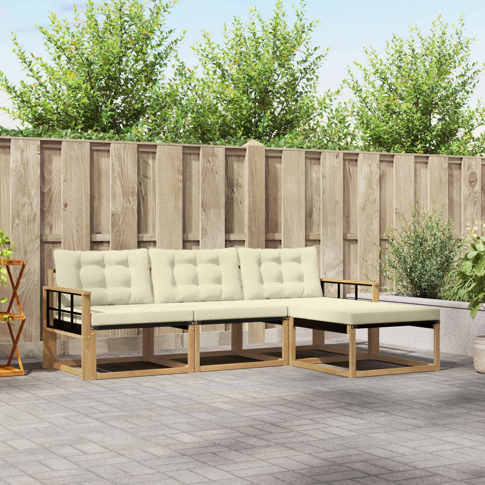 Outdoor-Sofagarnitur 4 stk. Weiß und Creme