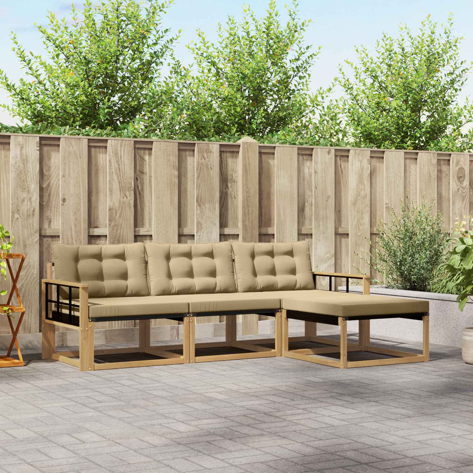 Outdoor-Sofagarnitur 4 stk. Weiß und Beige