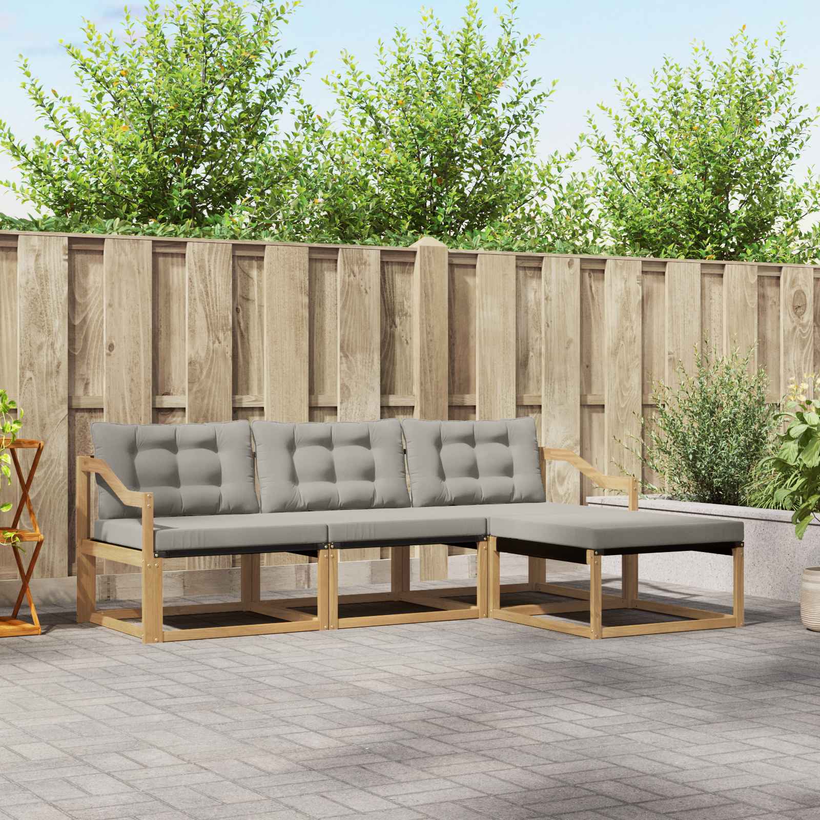 Outdoor-Sofagarnitur 4 stk. Weiß und Hellgrau