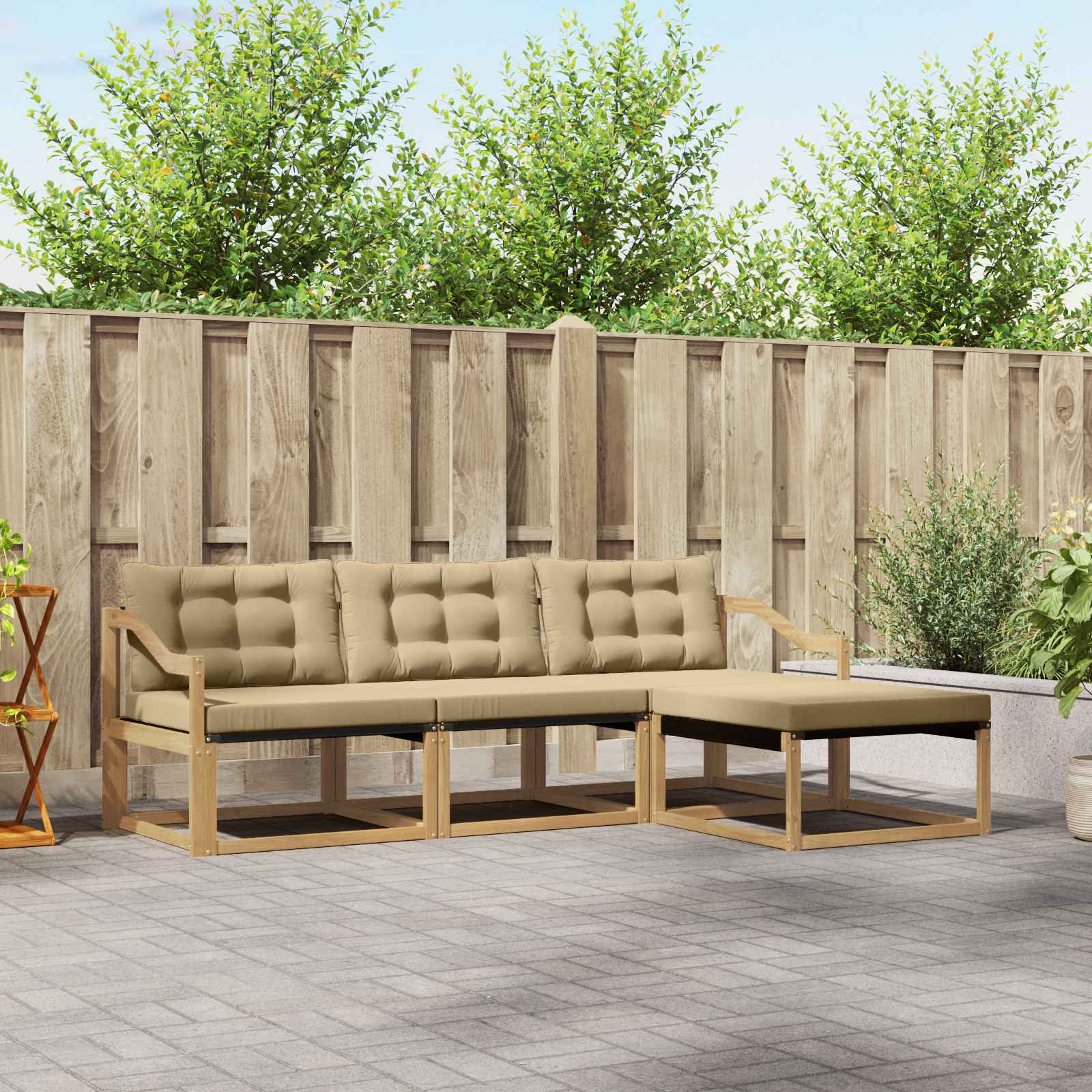 Outdoor-Sofagarnitur 4 stk. Weiß und Beige