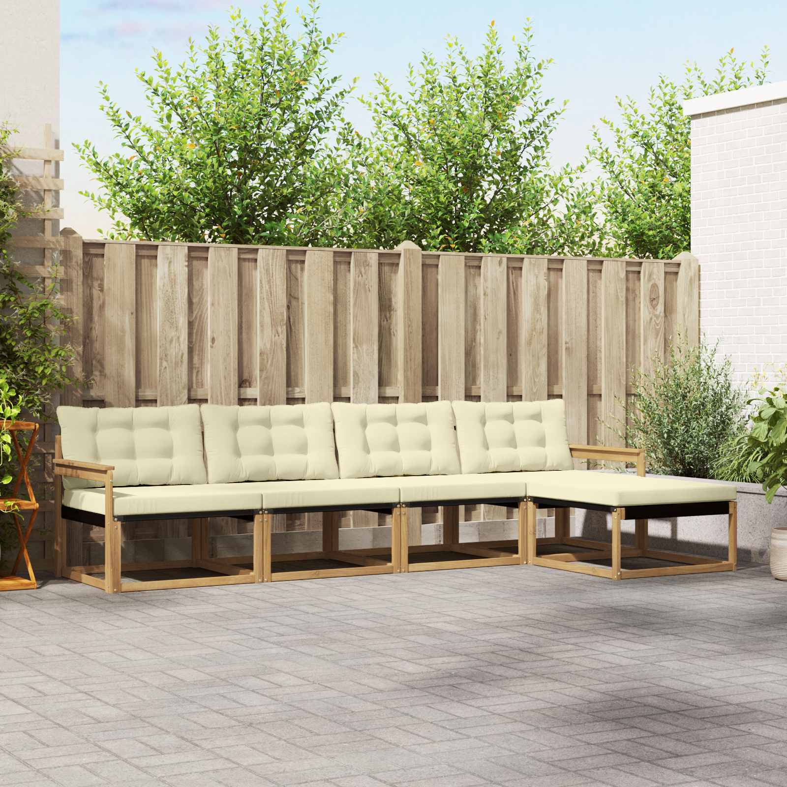 Outdoor-Sofagarnitur 5 stk. Weiß und Creme