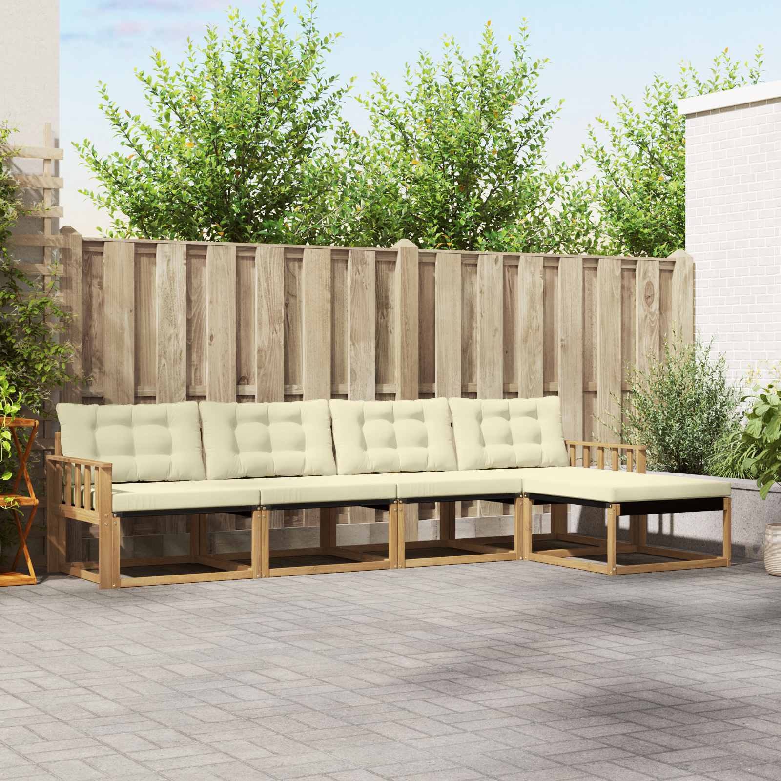 Outdoor-Sofagarnitur 5 stk. Weiß und Creme