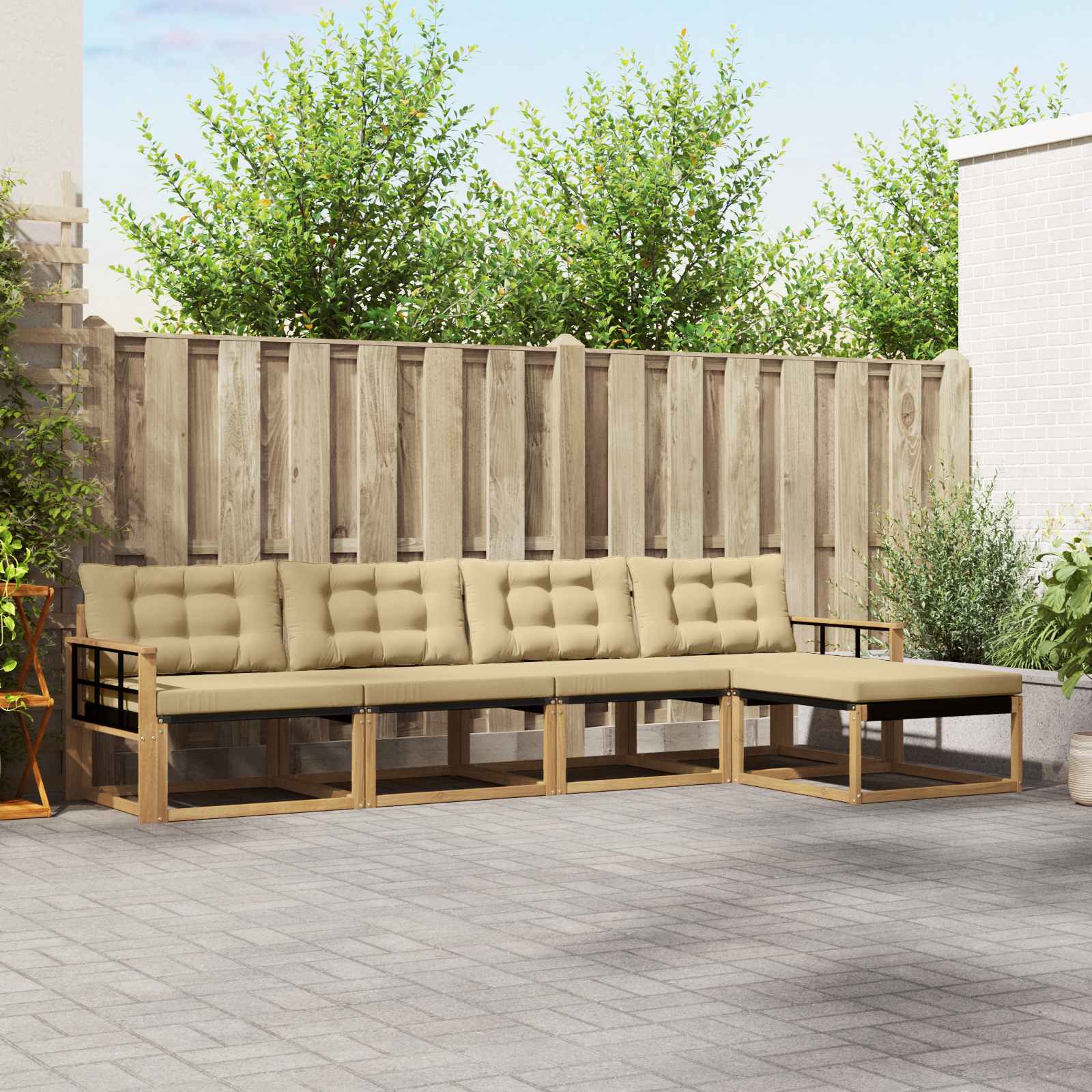 Outdoor-Sofagarnitur 5 stk. Weiß und Beige