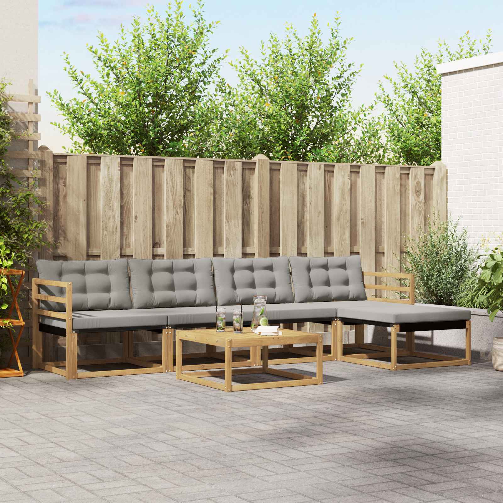 Outdoor-Sofagarnitur 6 stk. Weiß und Hellgrau