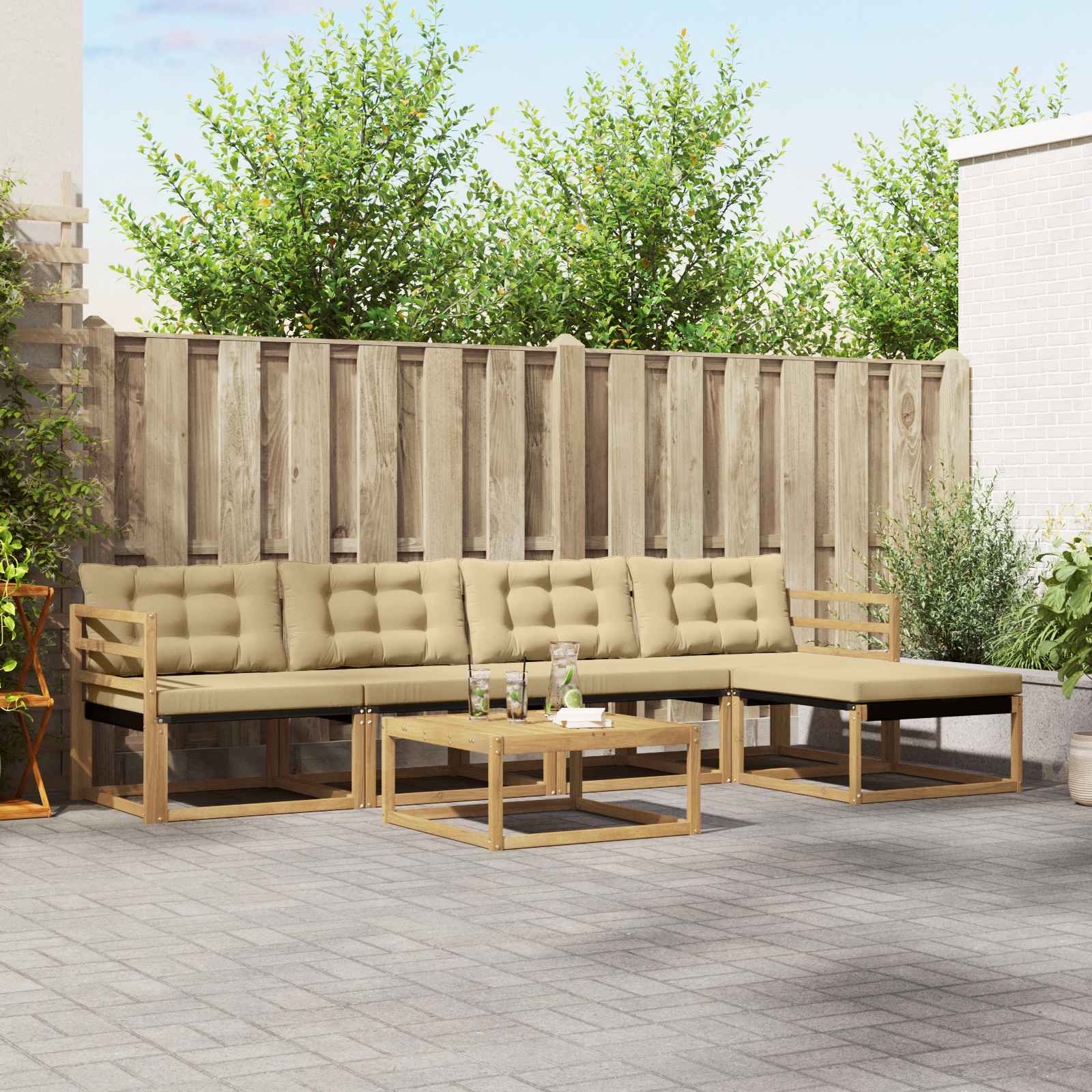 Outdoor-Sofagarnitur 6 stk. Weiß und Beige