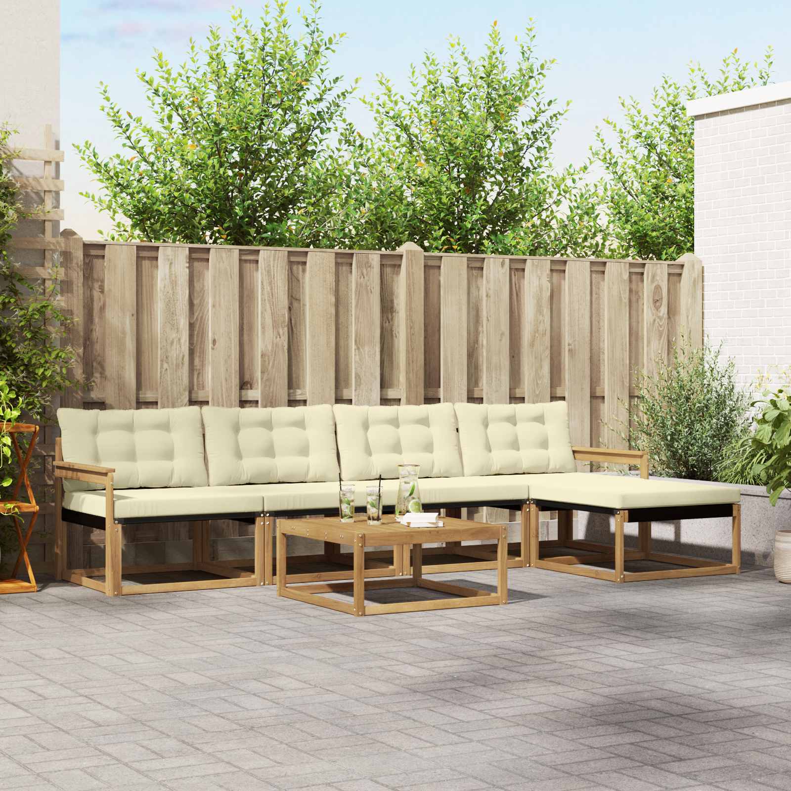 Outdoor-Sofagarnitur 6 stk. Weiß und Creme