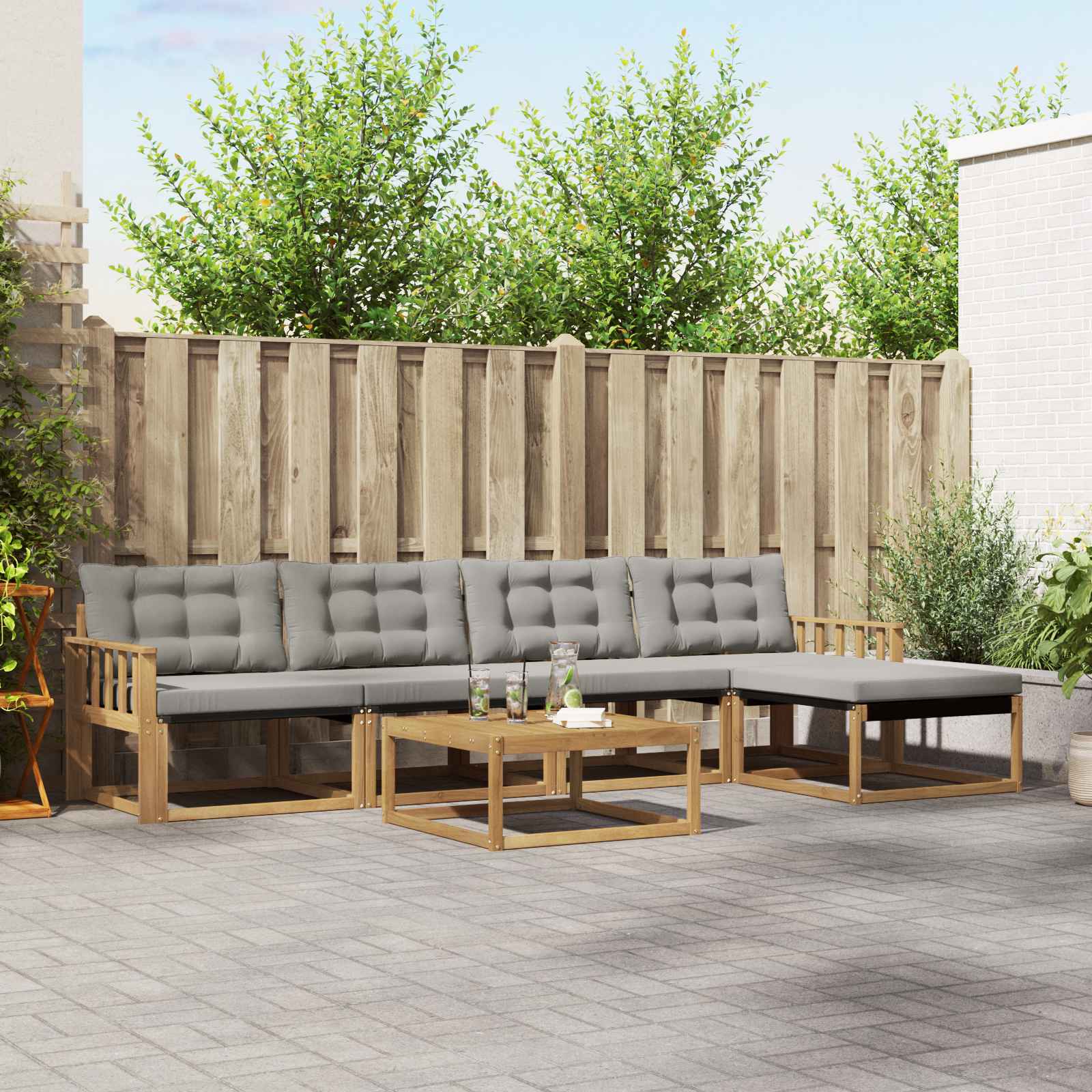 Outdoor-Sofagarnitur 6 stk. Weiß und Hellgrau