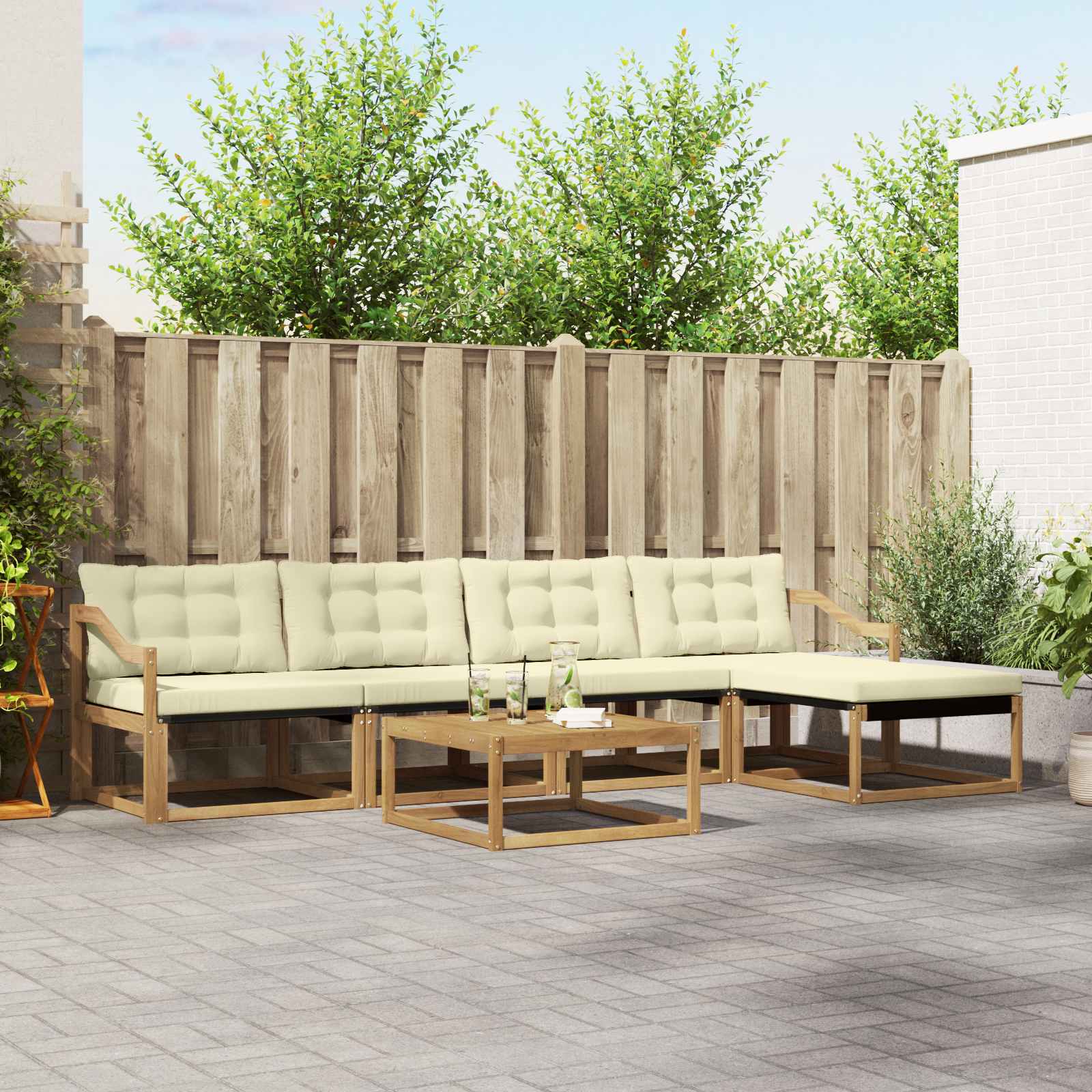 Outdoor-Sofagarnitur 6 stk. Weiß und Creme