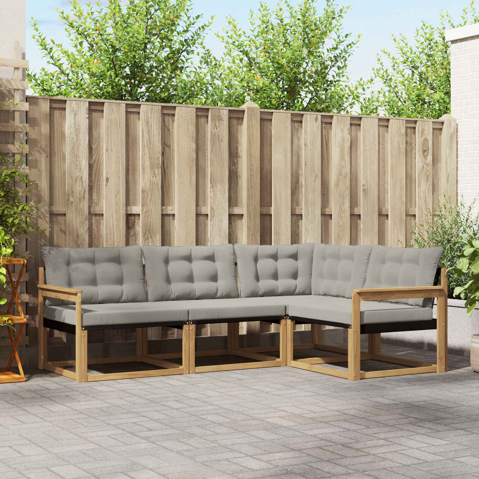 Outdoor-Sofagarnitur 4 stk. Weiß und Hellgrau