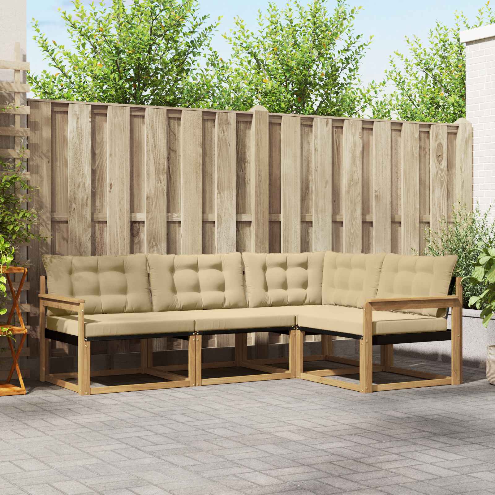 Outdoor-Sofagarnitur 4 stk. Weiß und Beige
