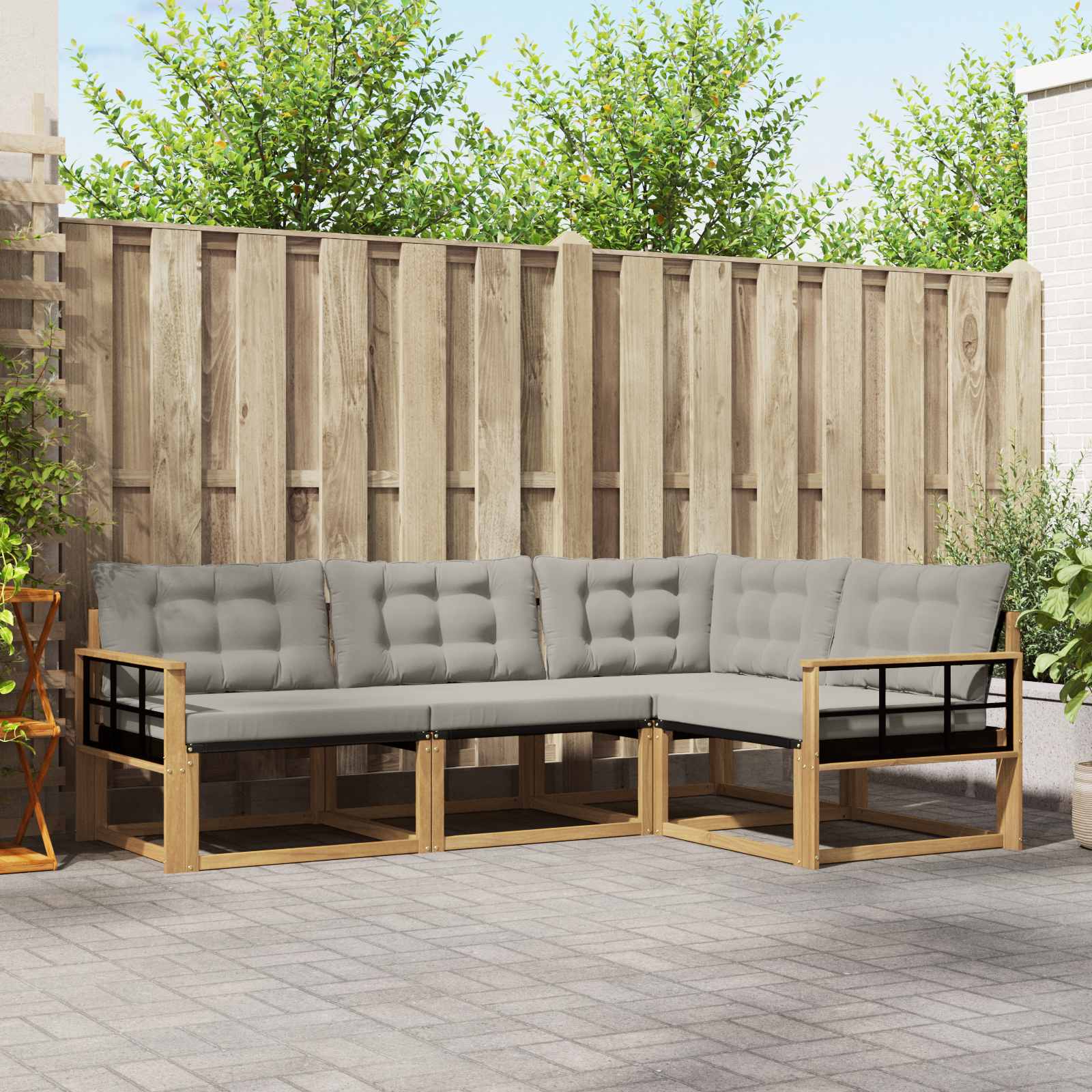 Outdoor-Sofagarnitur 4 stk. Weiß und Hellgrau