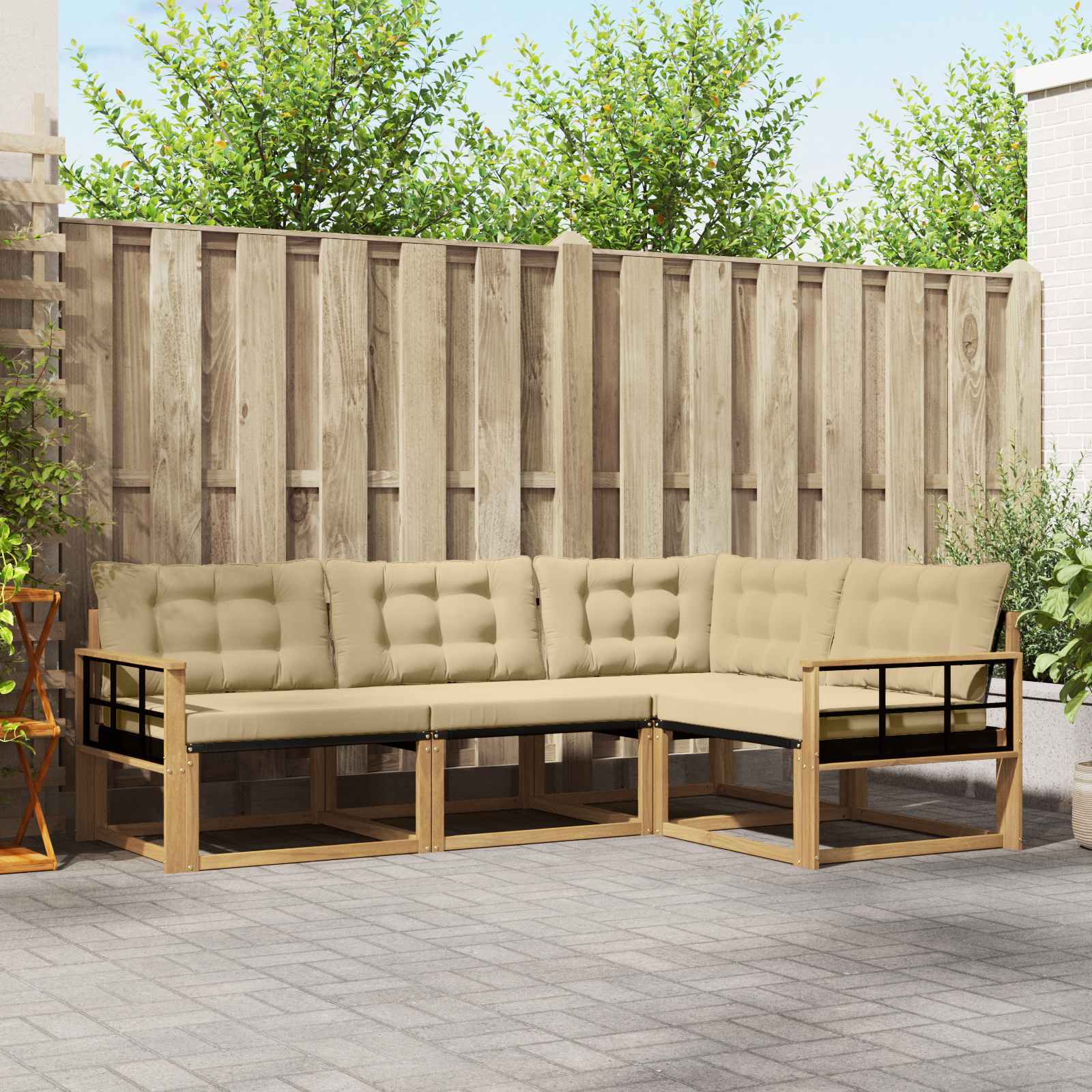 Outdoor-Sofagarnitur 4 stk. Weiß und Beige