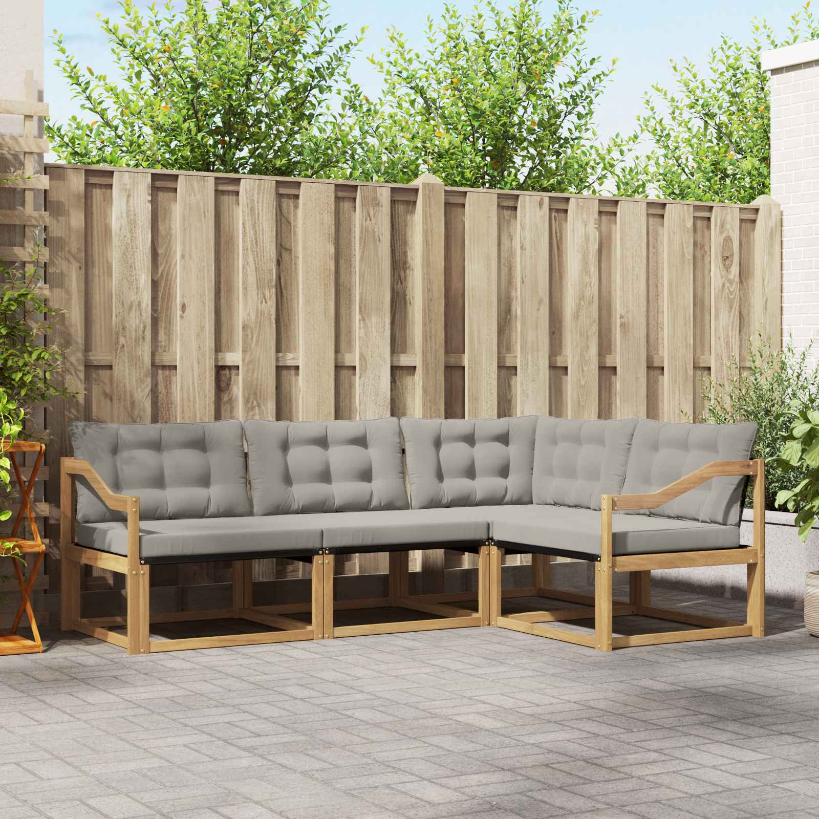Outdoor-Sofagarnitur 4 stk. Weiß und Hellgrau