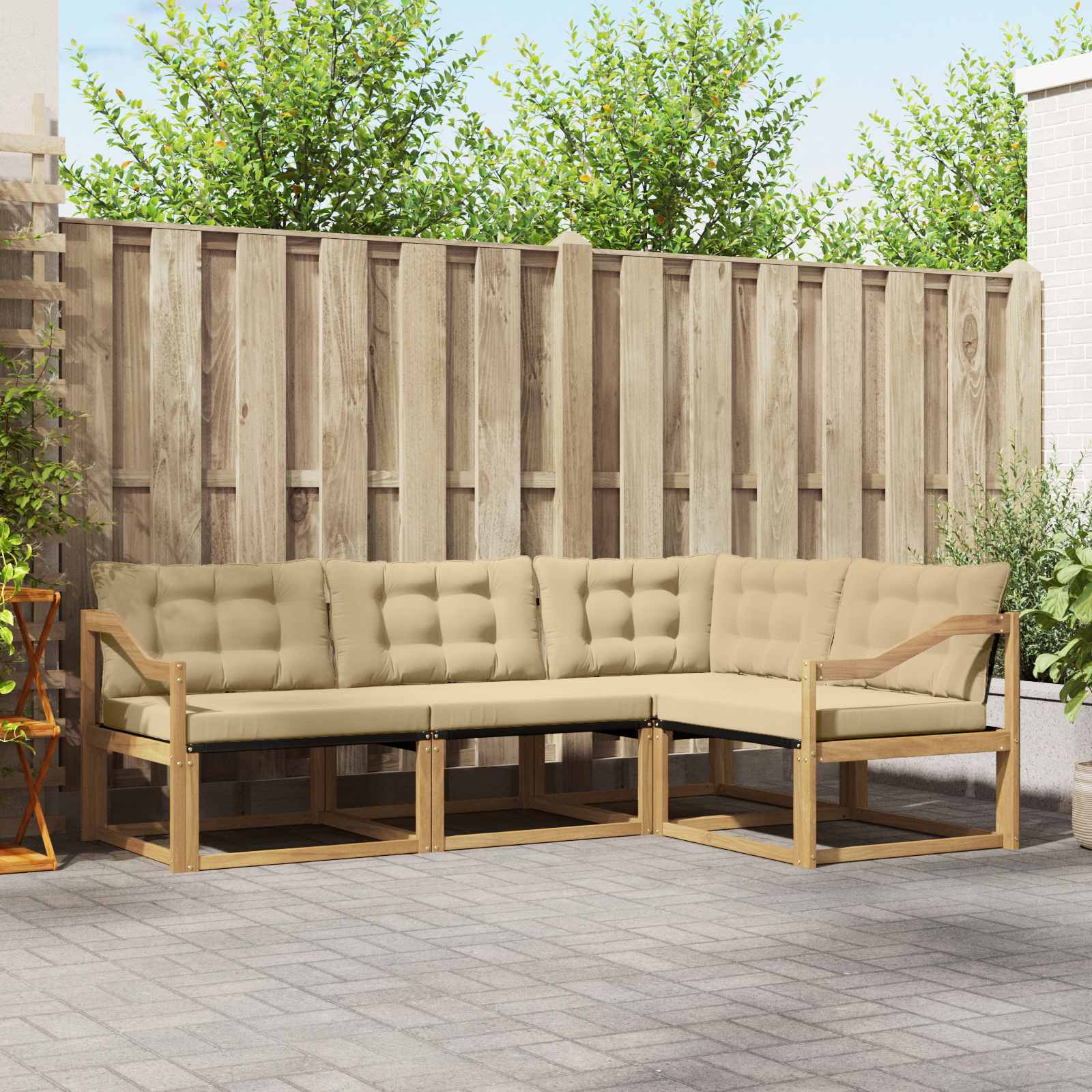 Outdoor-Sofagarnitur 4 stk. Weiß und Beige