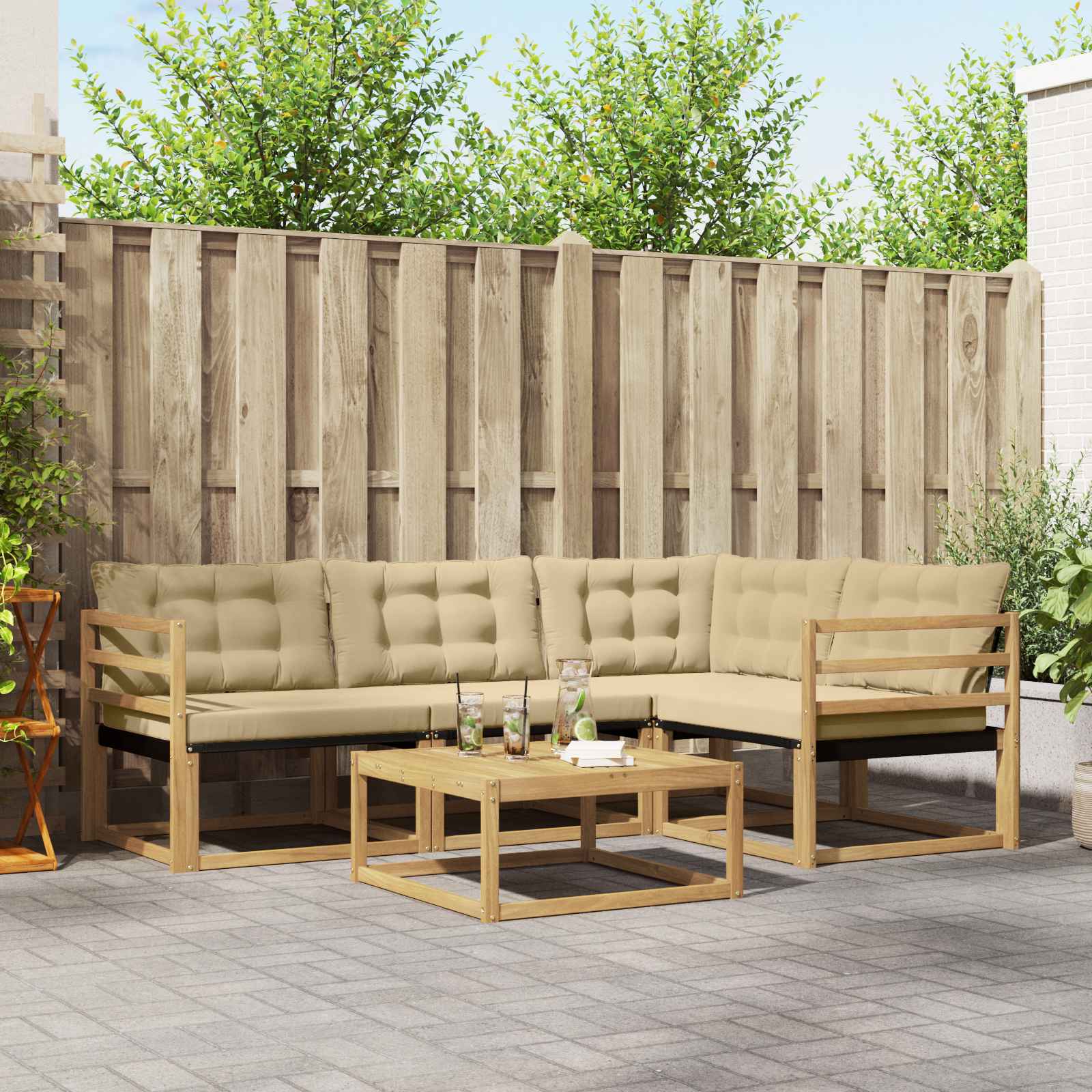 Outdoor-Sofagarnitur 5 stk. Weiß und Beige