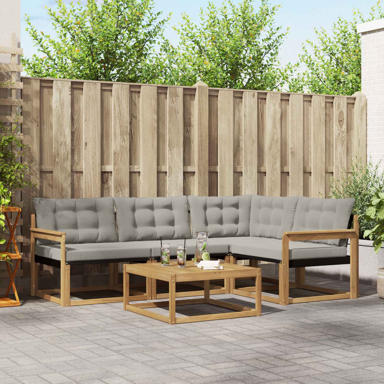 Outdoor-Sofagarnitur 5 stk. Weiß und Hellgrau