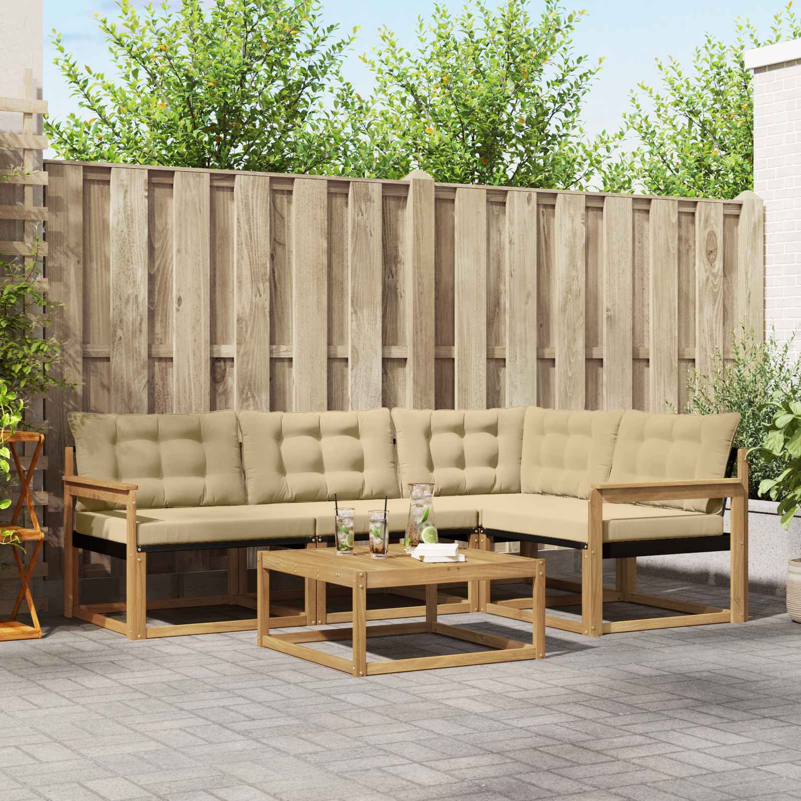 Outdoor-Sofagarnitur 5 stk. Weiß und Beige