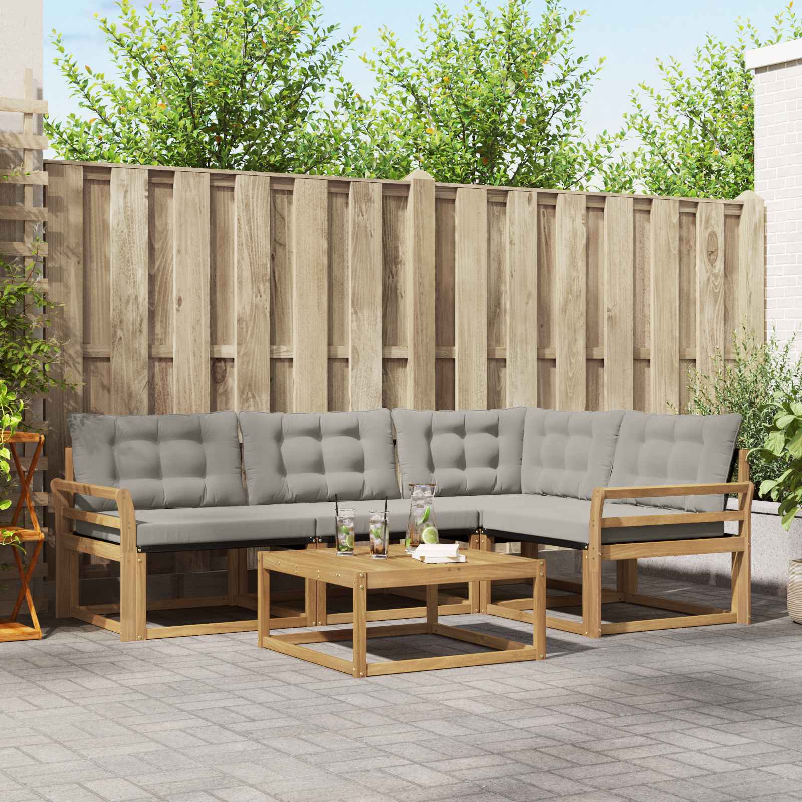 Outdoor-Sofagarnitur 5 stk. Weiß und Hellgrau