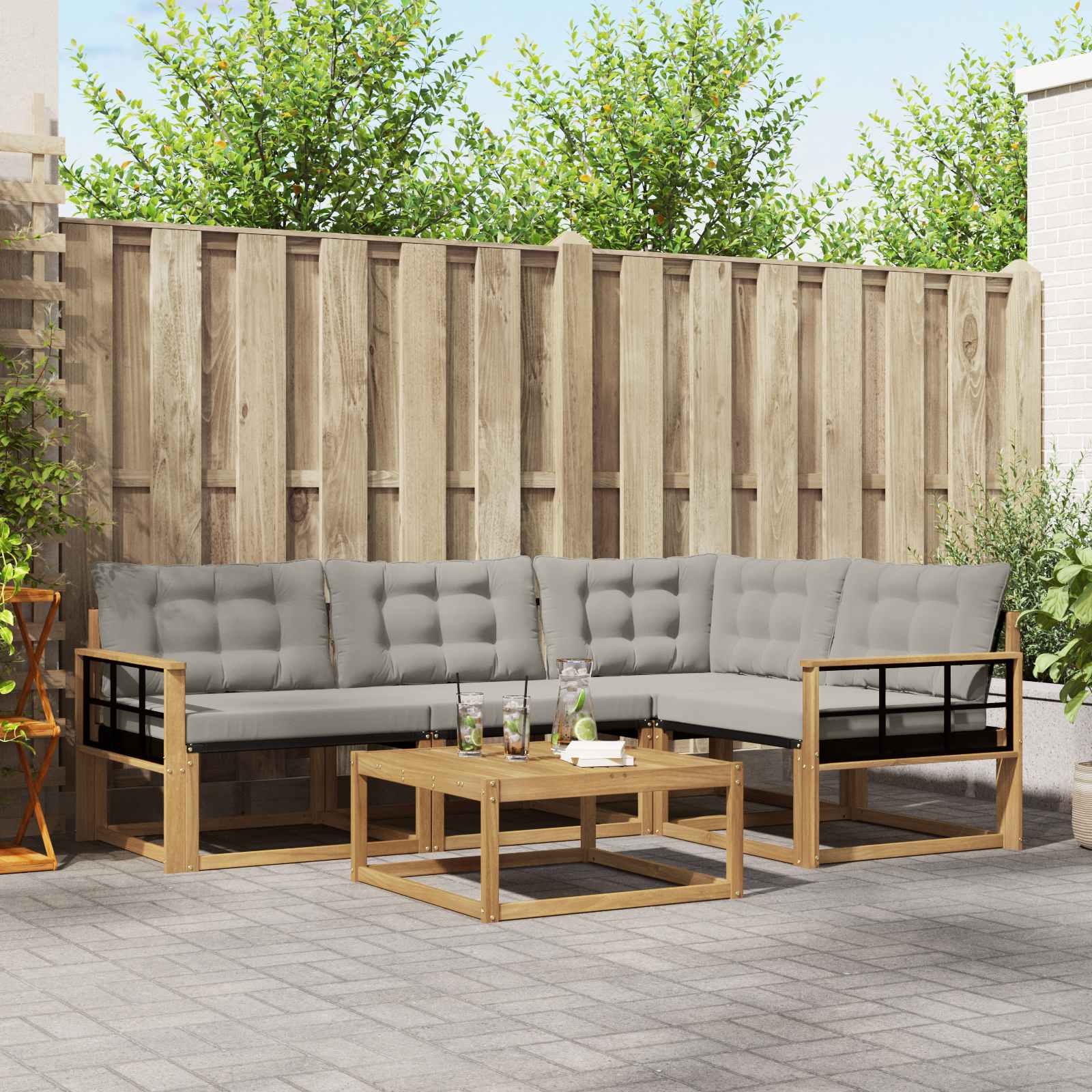 Outdoor-Sofagarnitur 5 stk. Weiß und Hellgrau