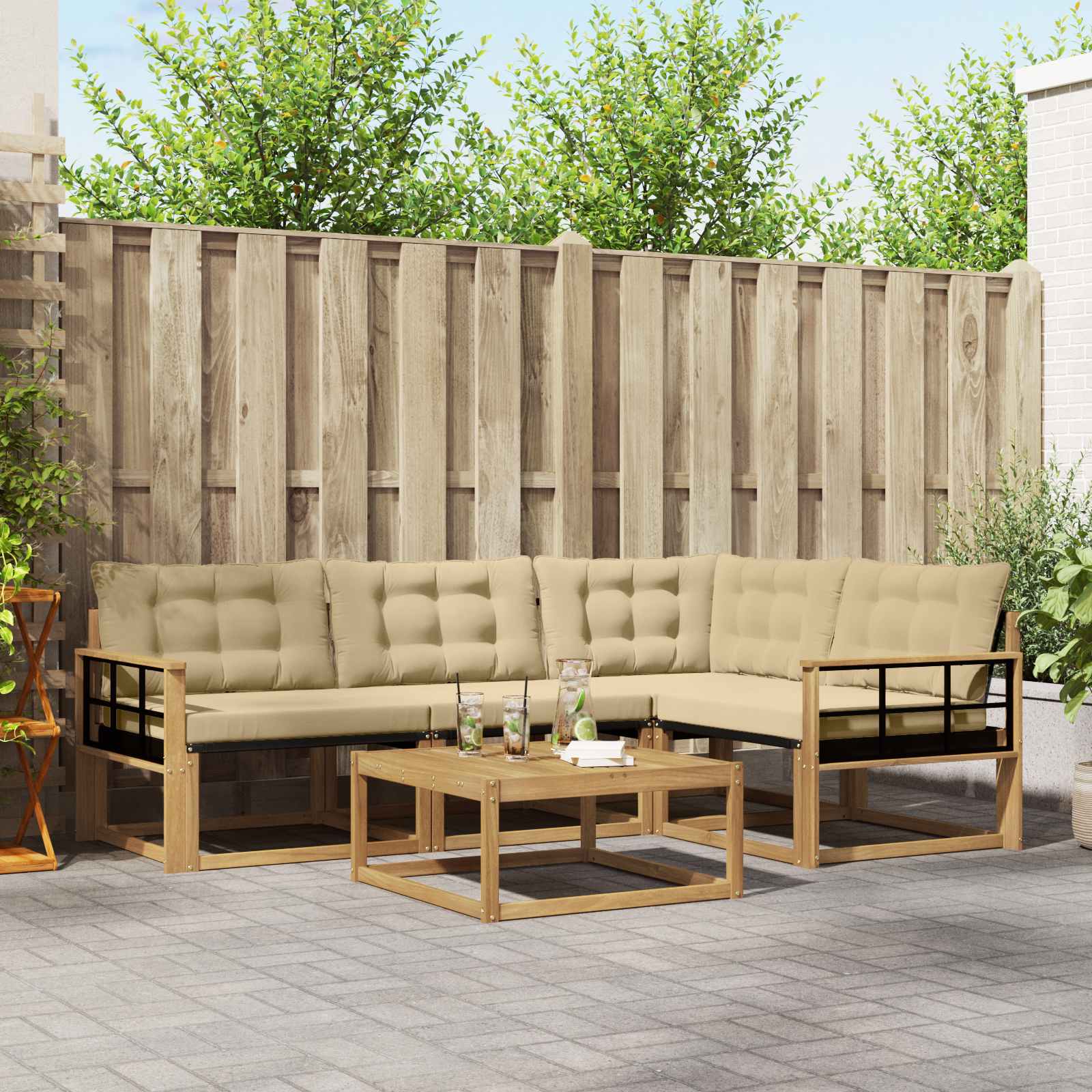 Outdoor-Sofagarnitur 5 stk. Weiß und Beige
