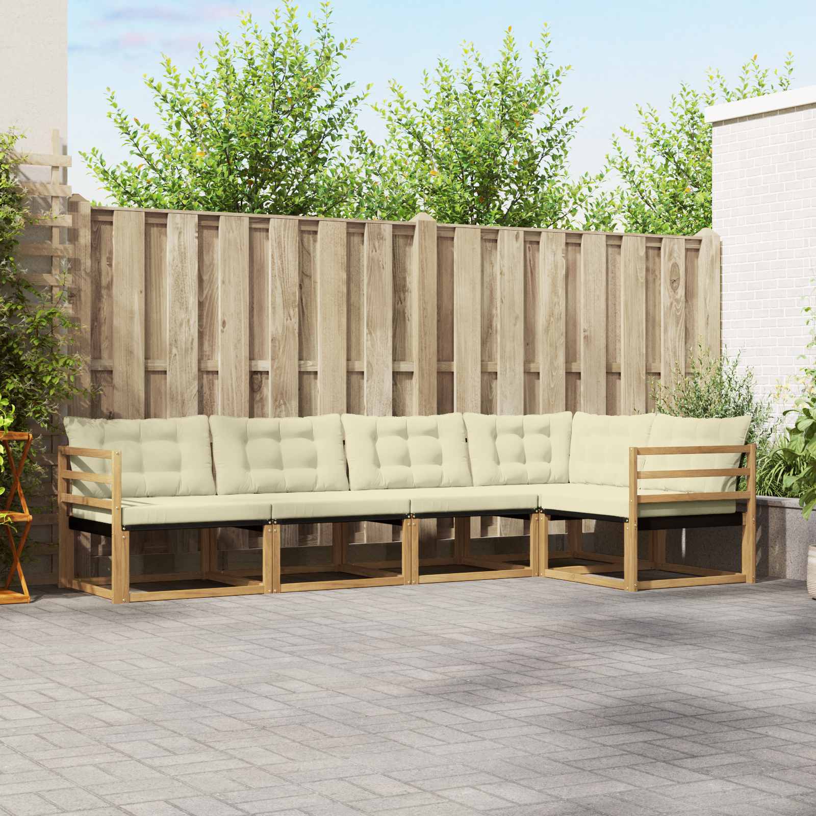 Outdoor-Sofagarnitur 5 stk. Weiß und Creme