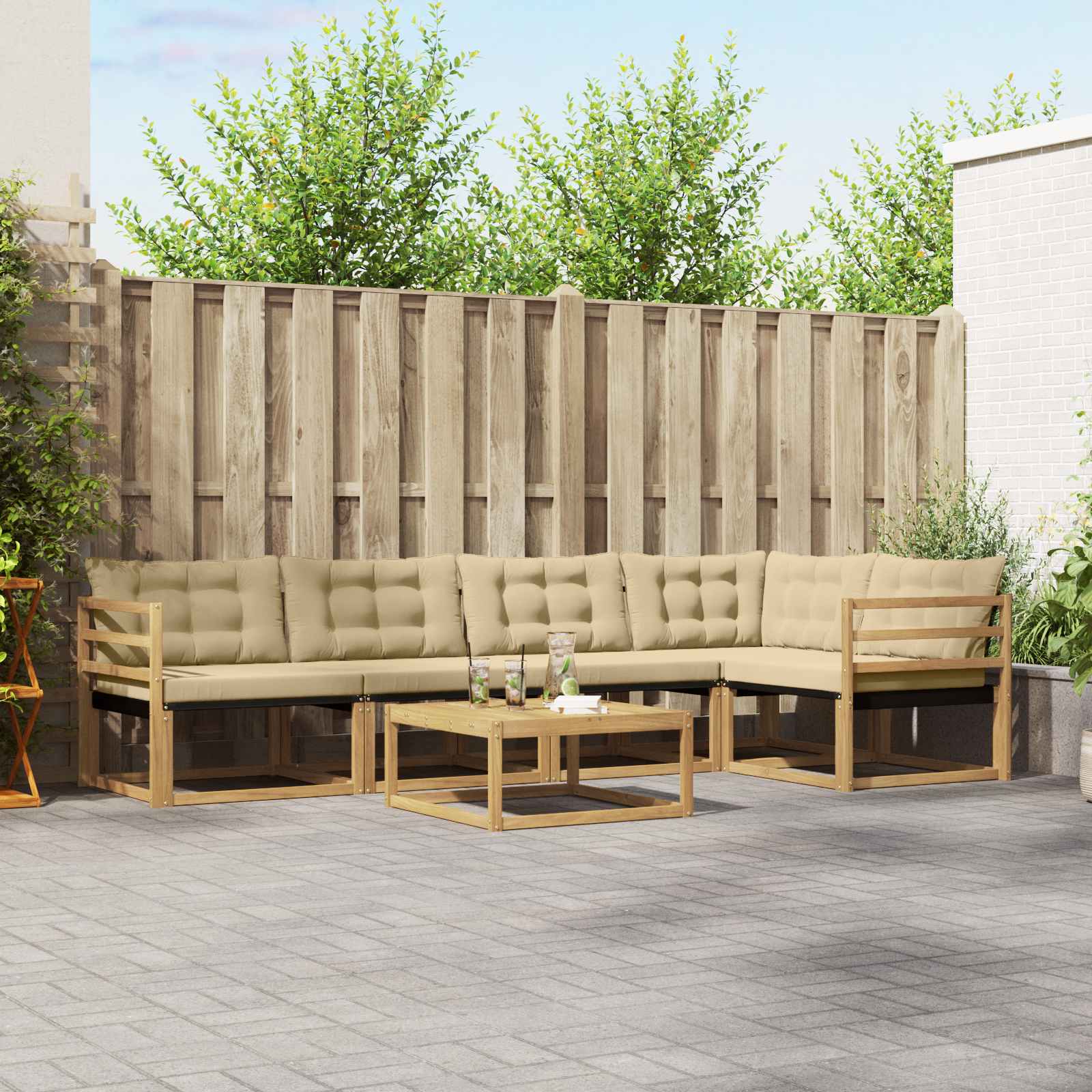 Outdoor-Sofagarnitur 6 stk. Weiß und Beige