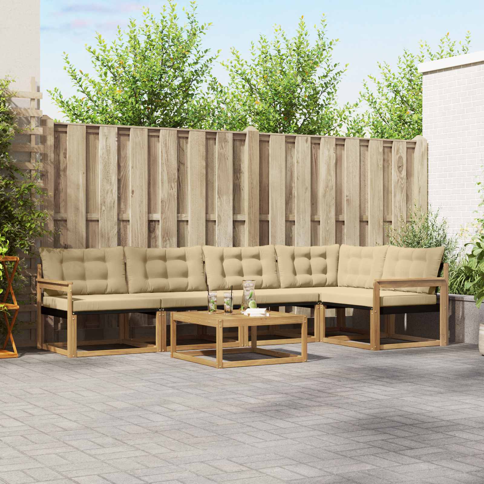 Outdoor-Sofagarnitur 6 stk. Weiß und Beige