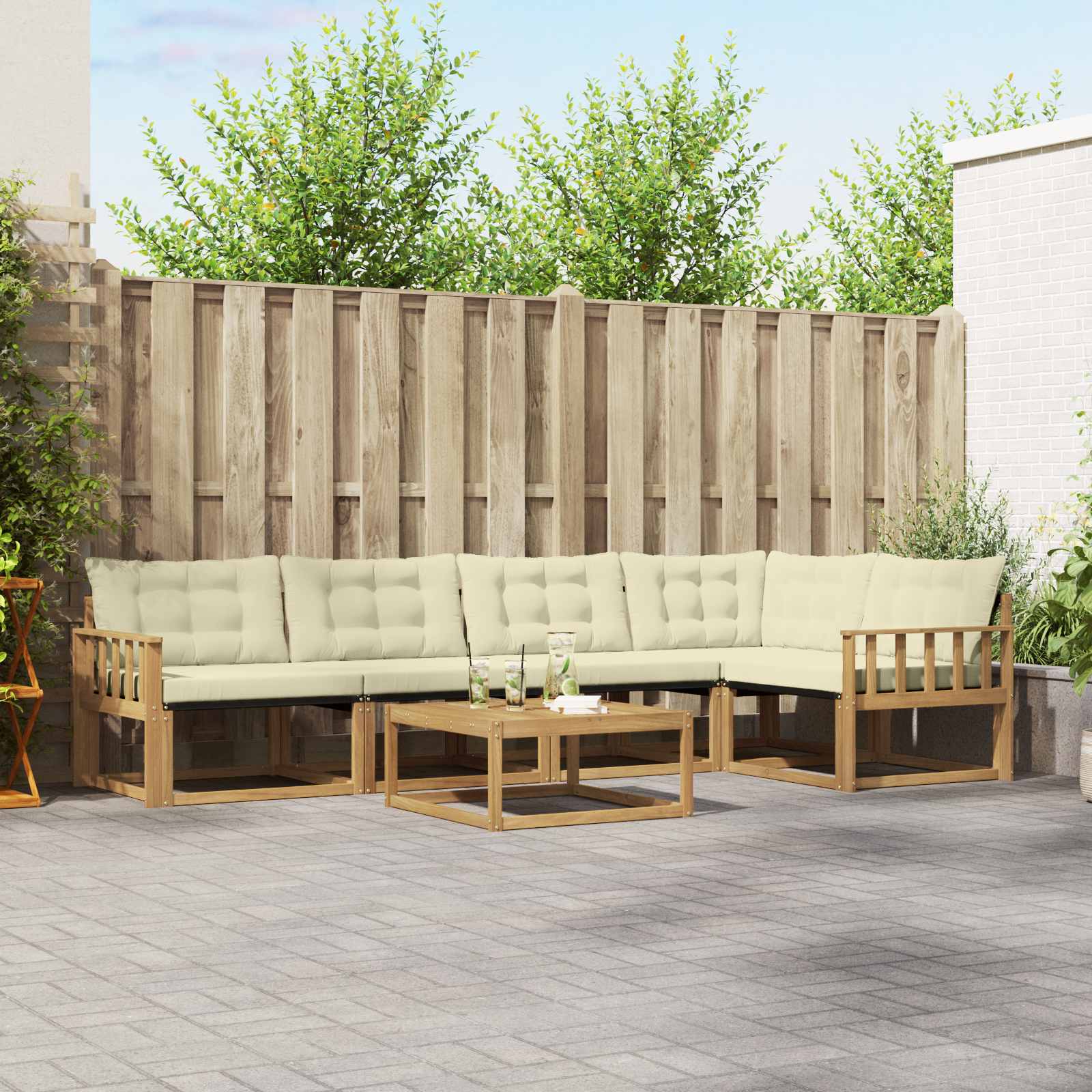 Outdoor-Sofagarnitur 6 stk. Weiß und Creme