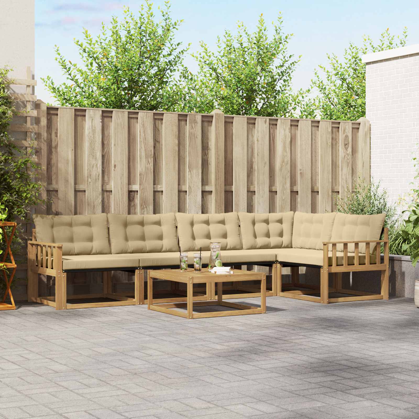 Outdoor-Sofagarnitur 6 stk. Weiß und Beige