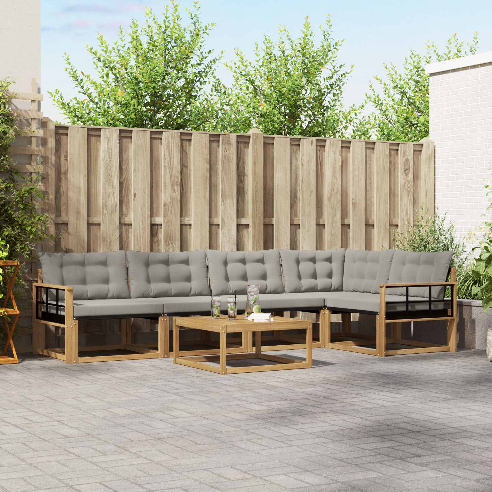 Outdoor-Sofagarnitur 6 stk. Weiß und Hellgrau