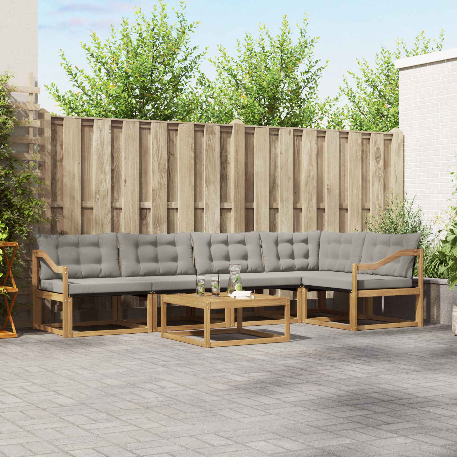 Outdoor-Sofagarnitur 6 stk. Weiß und Hellgrau