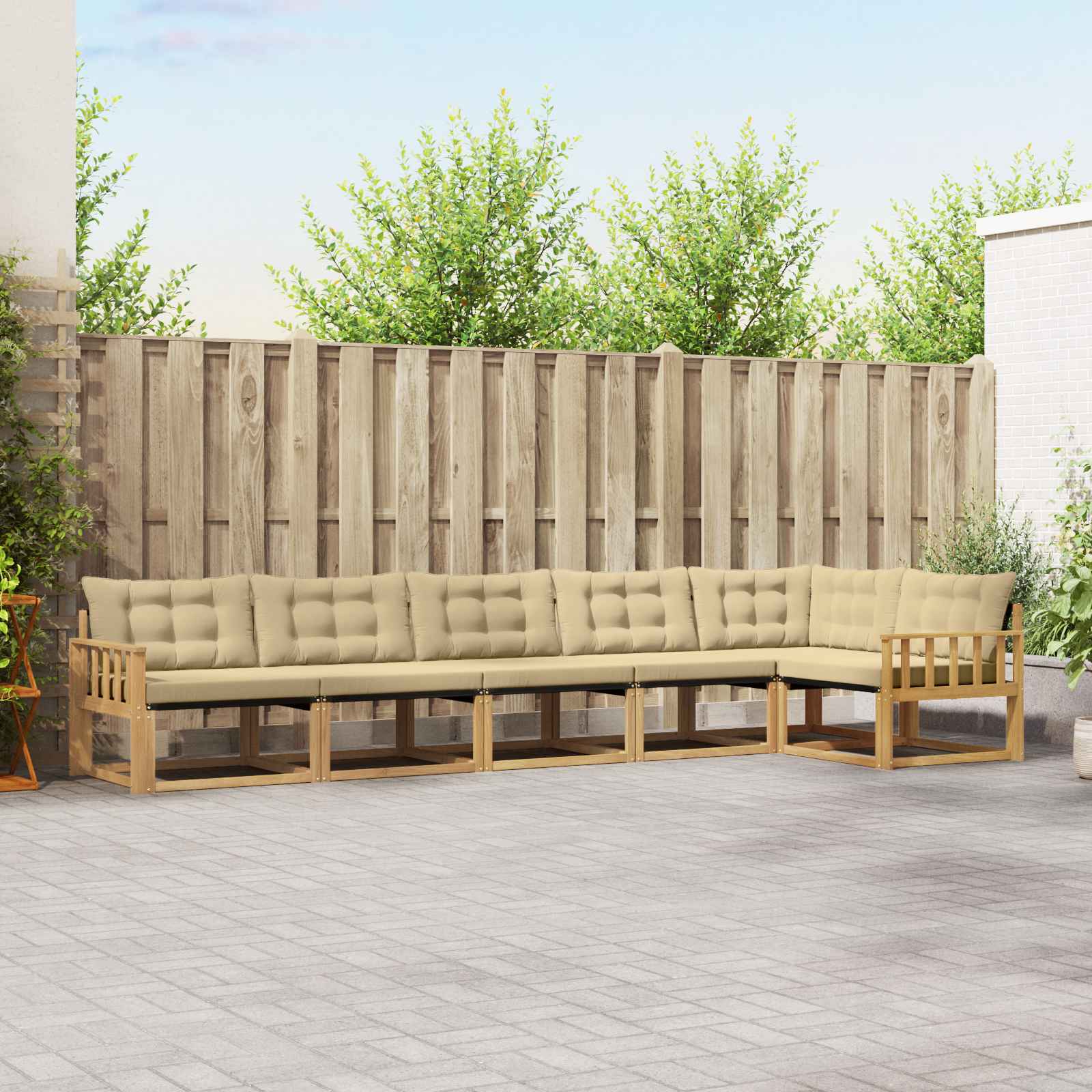 Outdoor-Sofagarnitur 6 stk. Weiß und Beige