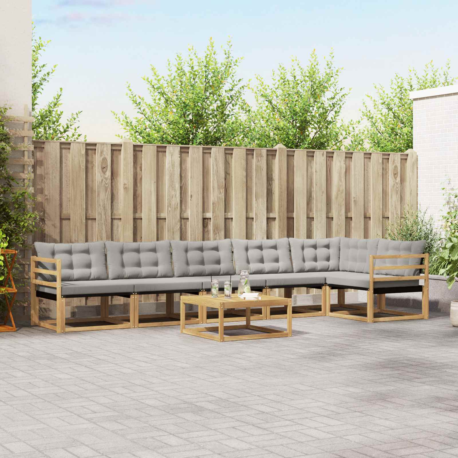 Outdoor-Sofagarnitur 7 stk. Weiß und Hellgrau