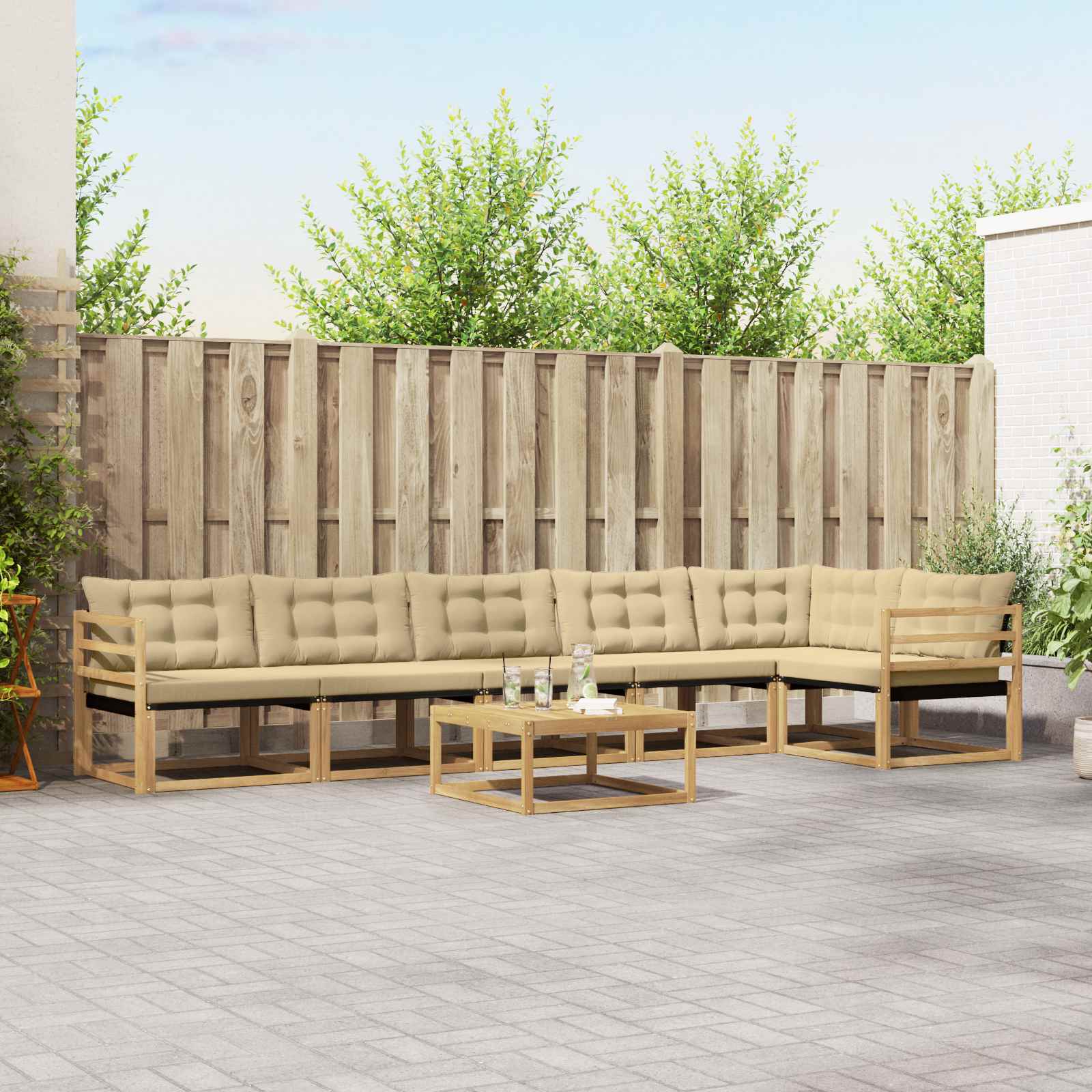 Outdoor-Sofagarnitur 7 stk. Weiß und Beige