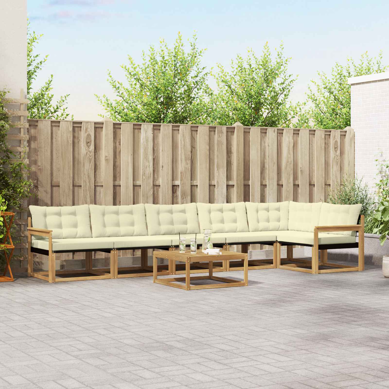 Outdoor-Sofagarnitur 7 stk. Weiß und Creme