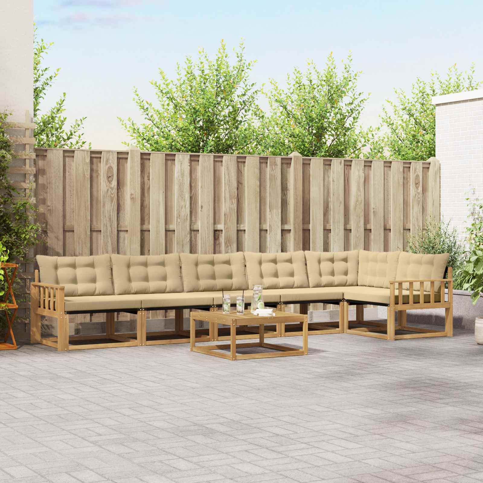 Outdoor-Sofagarnitur 7 stk. Weiß und Beige