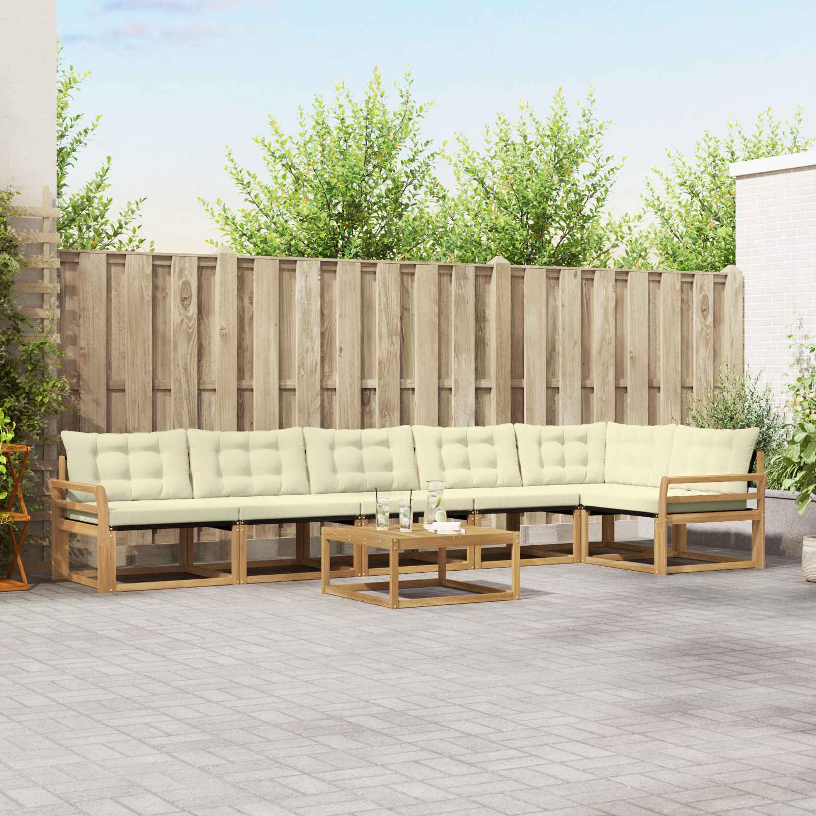 Outdoor-Sofagarnitur 7 stk. Weiß und Creme