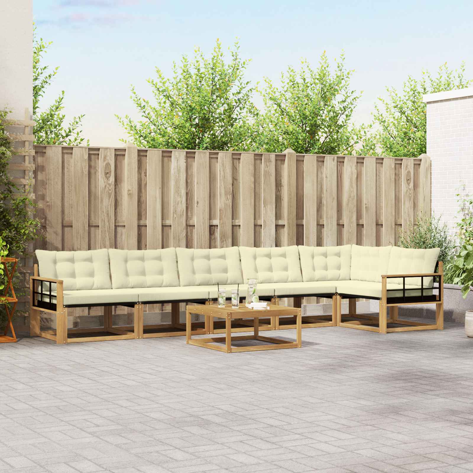 Outdoor-Sofagarnitur 7 stk. Weiß und Creme