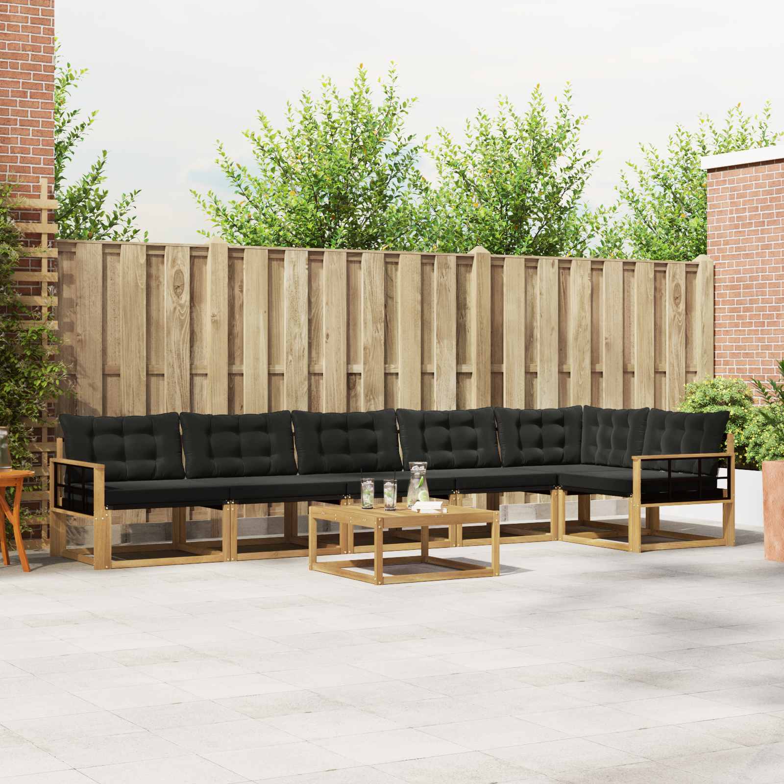 Outdoor-Sofagarnitur 7 stk. Weiß und Schwarz