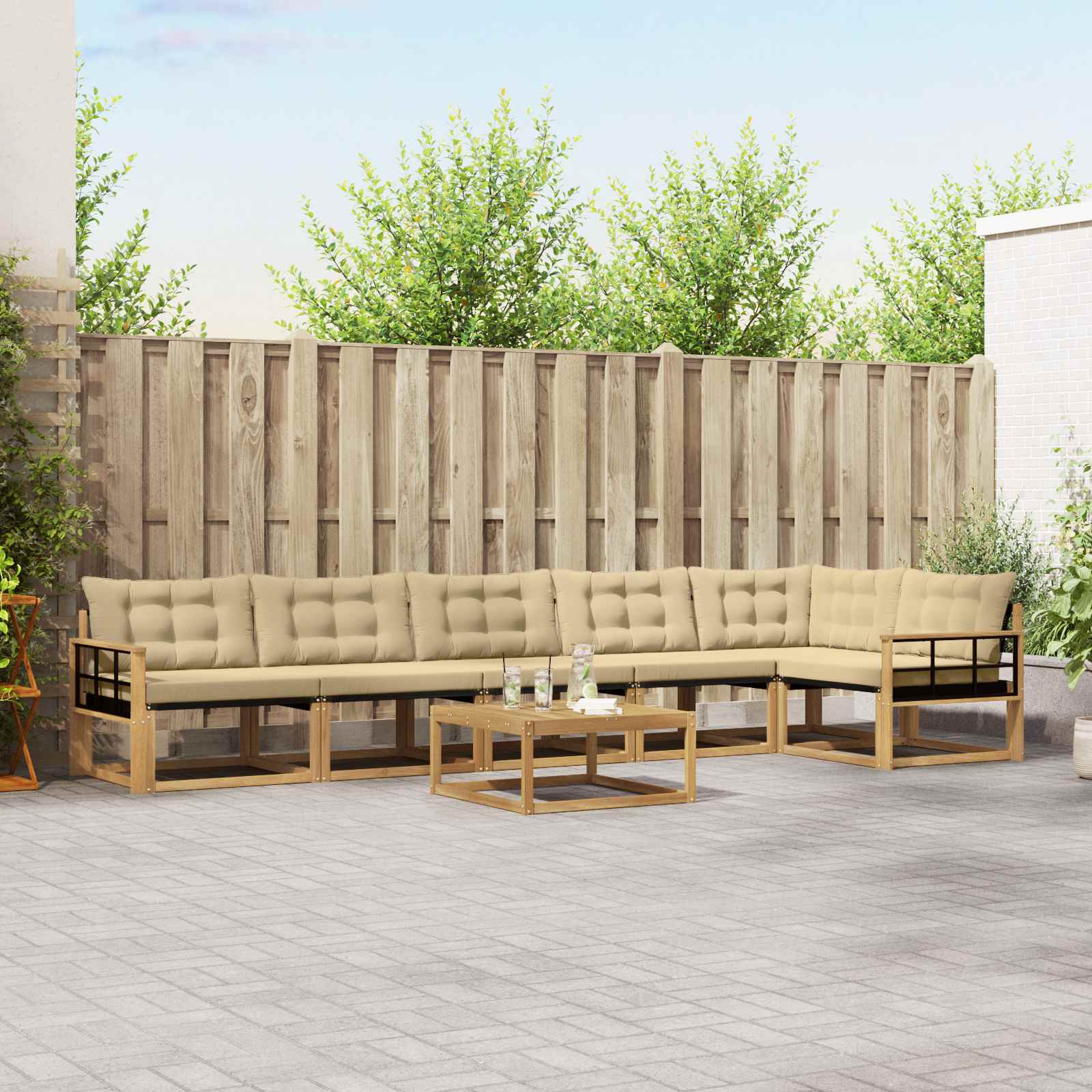 Outdoor-Sofagarnitur 7 stk. Weiß und Beige