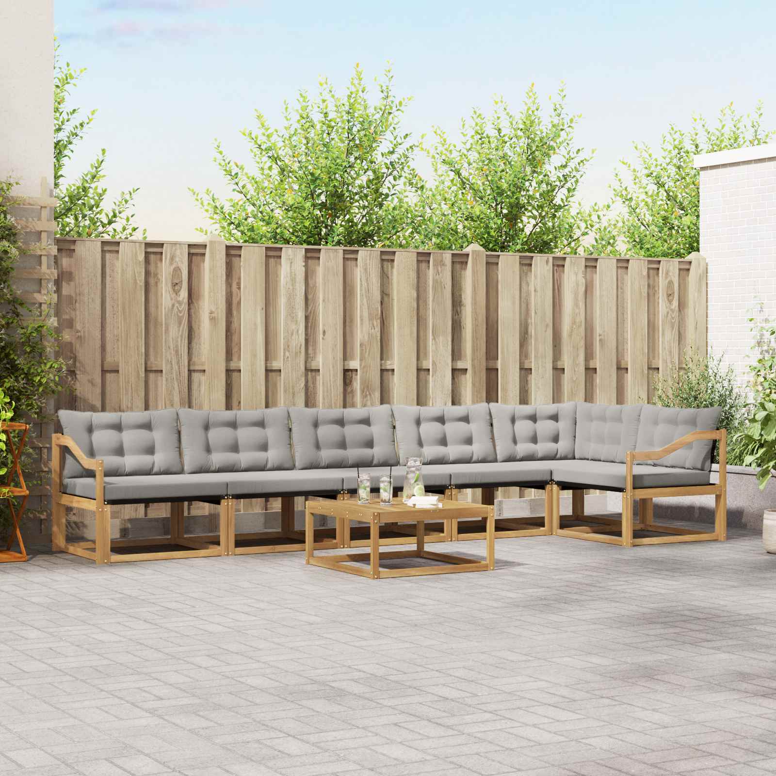 Outdoor-Sofagarnitur 7 stk. Weiß und Hellgrau