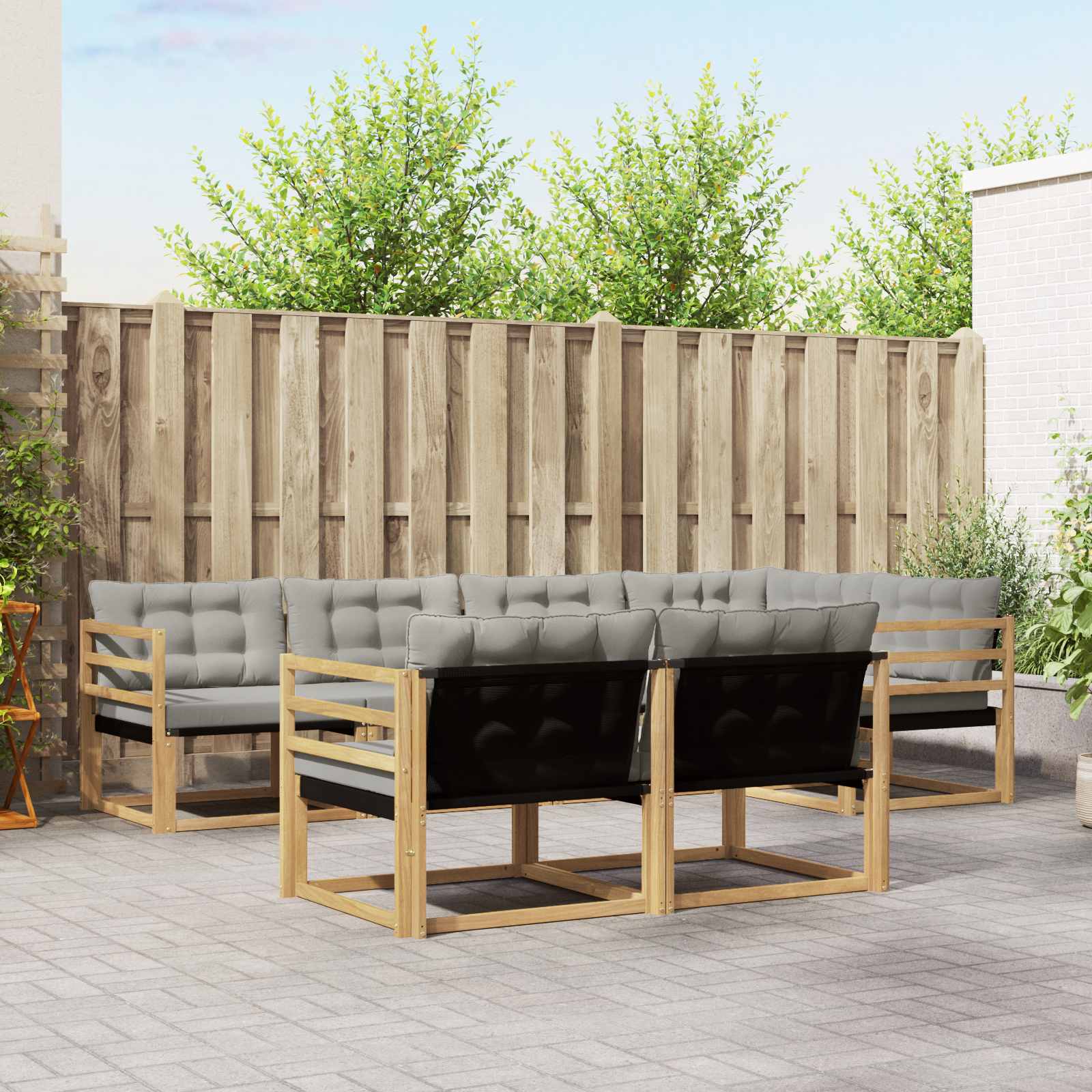 Outdoor-Sofagarnitur 7 stk. Weiß und Hellgrau