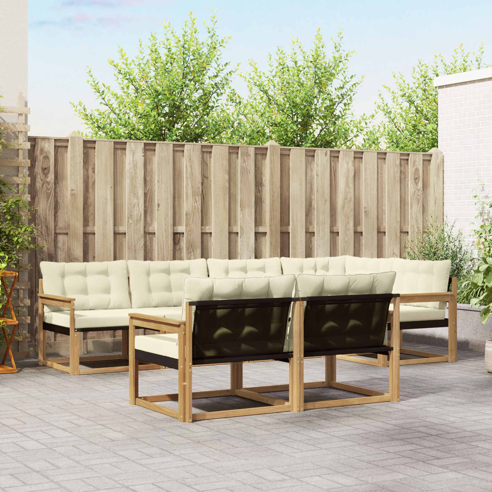 Outdoor-Sofagarnitur 7 stk. Weiß und Creme