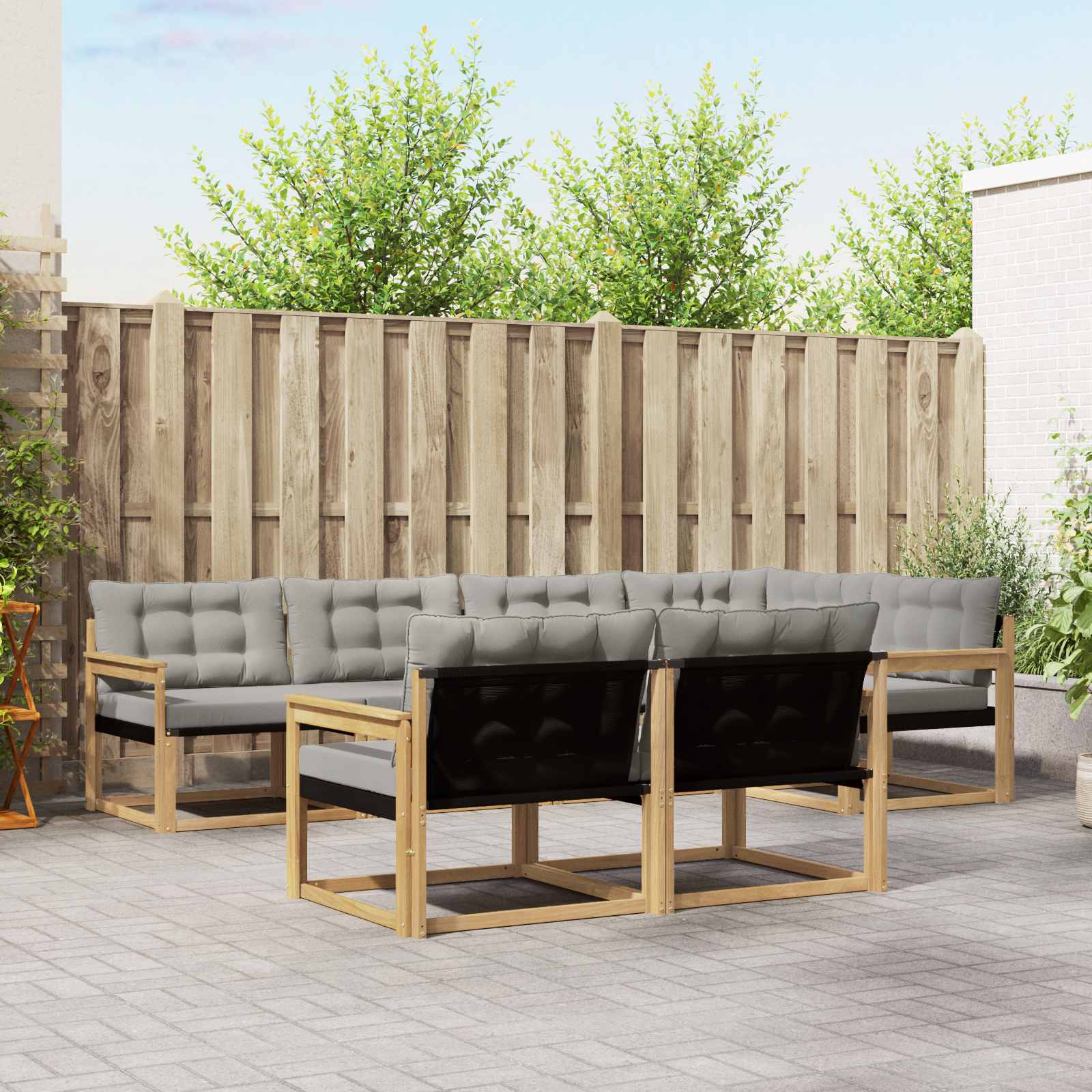 Outdoor-Sofagarnitur 7 stk. Weiß und Hellgrau
