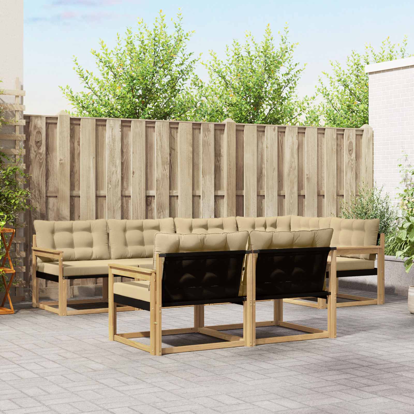 Outdoor-Sofagarnitur 7 stk. Weiß und Beige